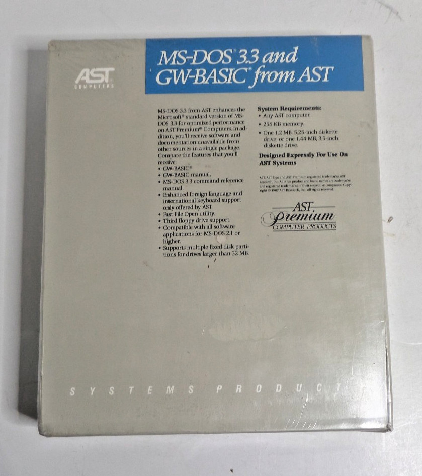 MS-DOS 3.3 and GW-BASIC from AST 5.25″ disks factory sealed vintage