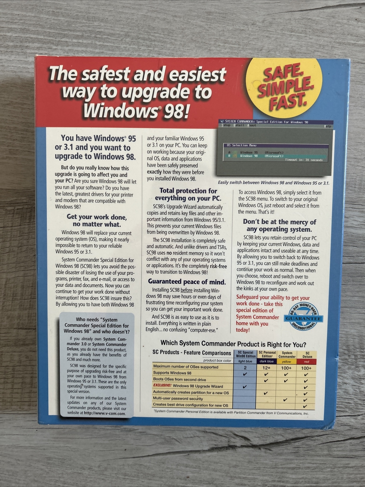 New SYSTEM COMMANDER SPECIAL EDITION FOR WINDOWS 98 Upgrade Windows 95 3.1 Seal