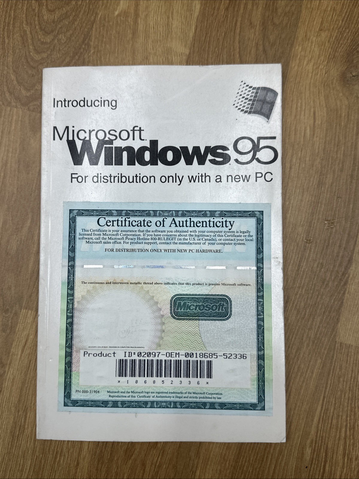 Microsoft Windows 95 Certificate of Authenticity *NO CD OR SOFTWARE* BOOK ONLY
