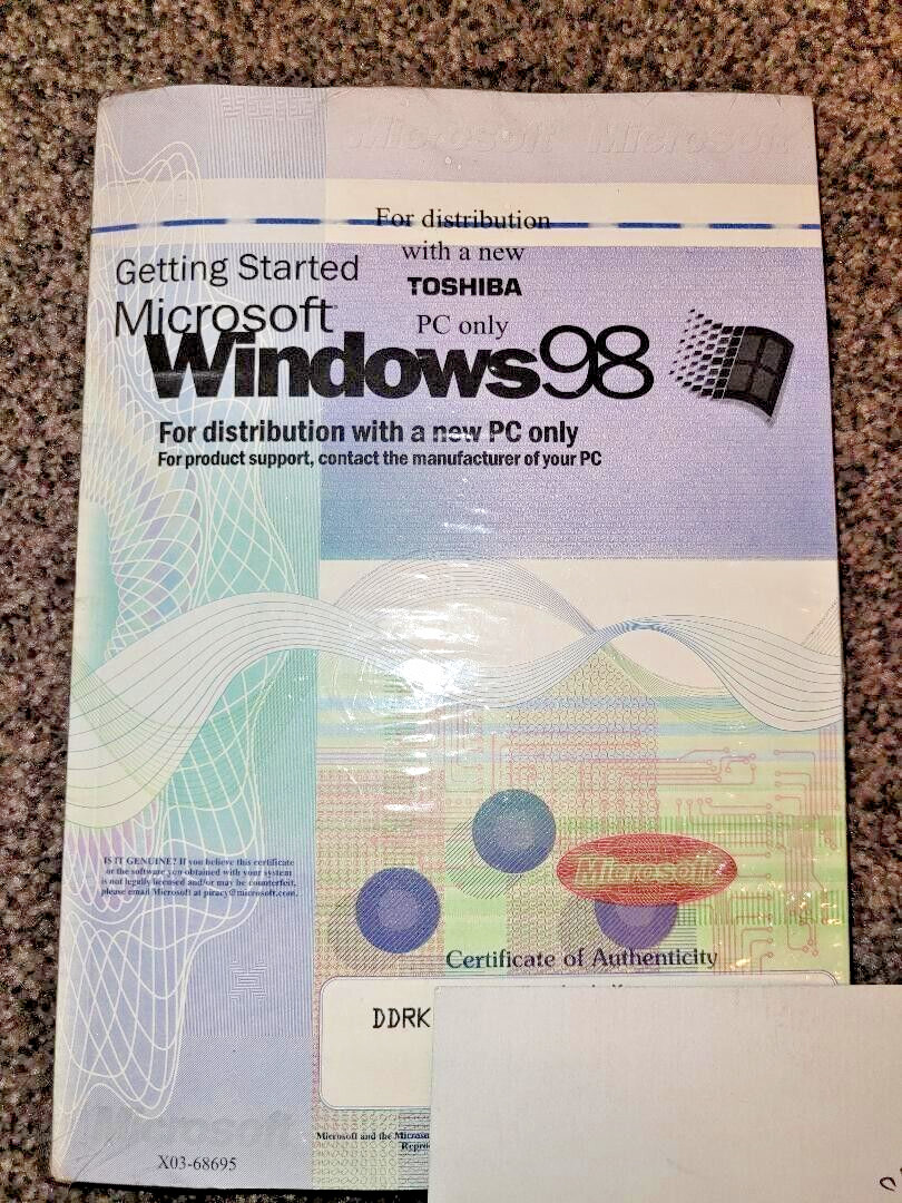 Toshiba Windows 98 Manual with License Key – Sealed! (NO CD)