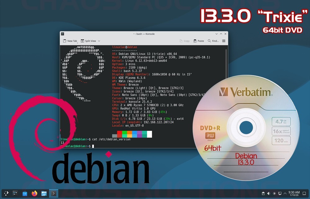Debian 11.6.0 LINUX INSTALL DVDs 32bit & 64bit