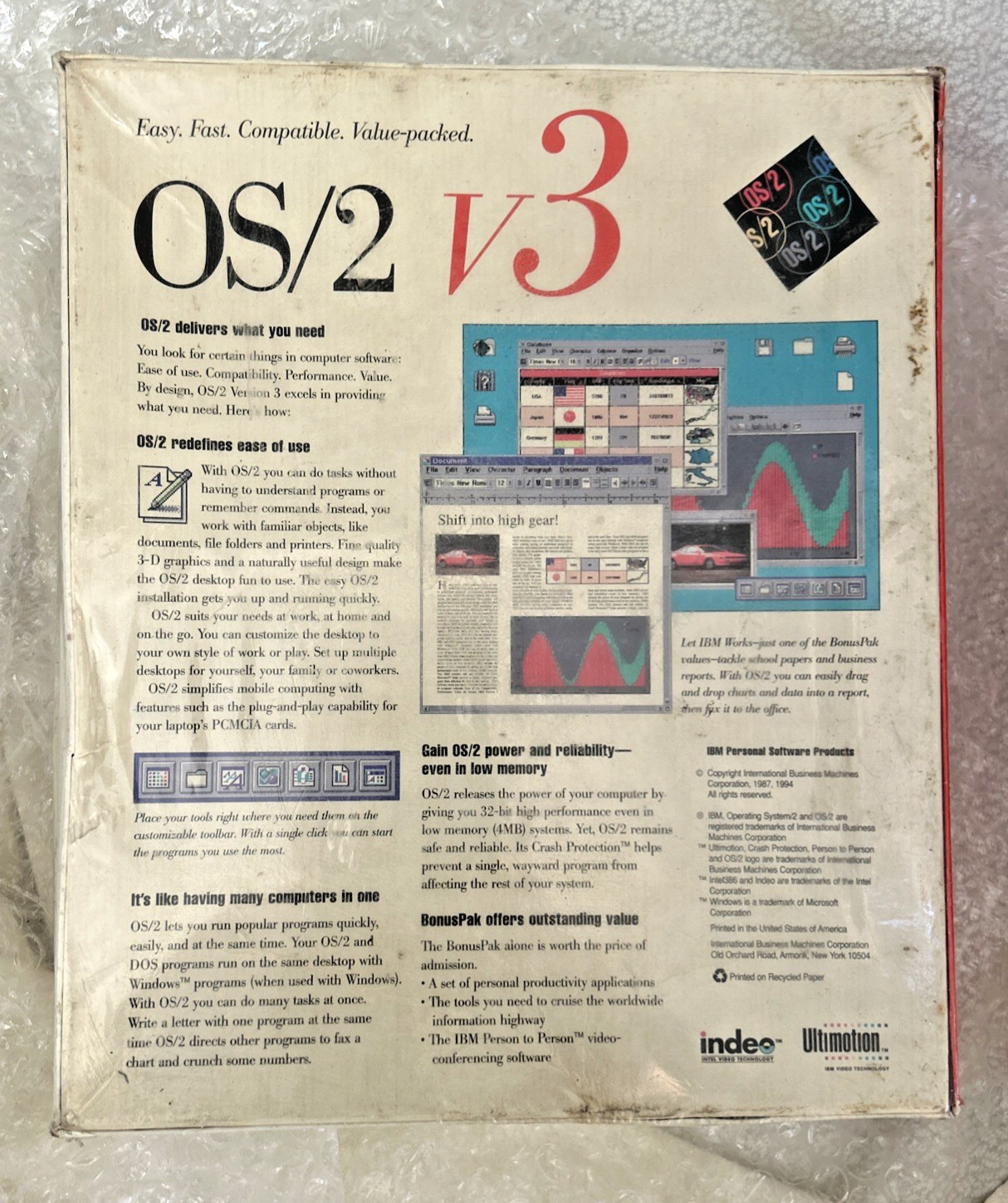 OS/2 Warp V3 + BonusPak – Red Spine Box – CD-ROM Version New Sealed