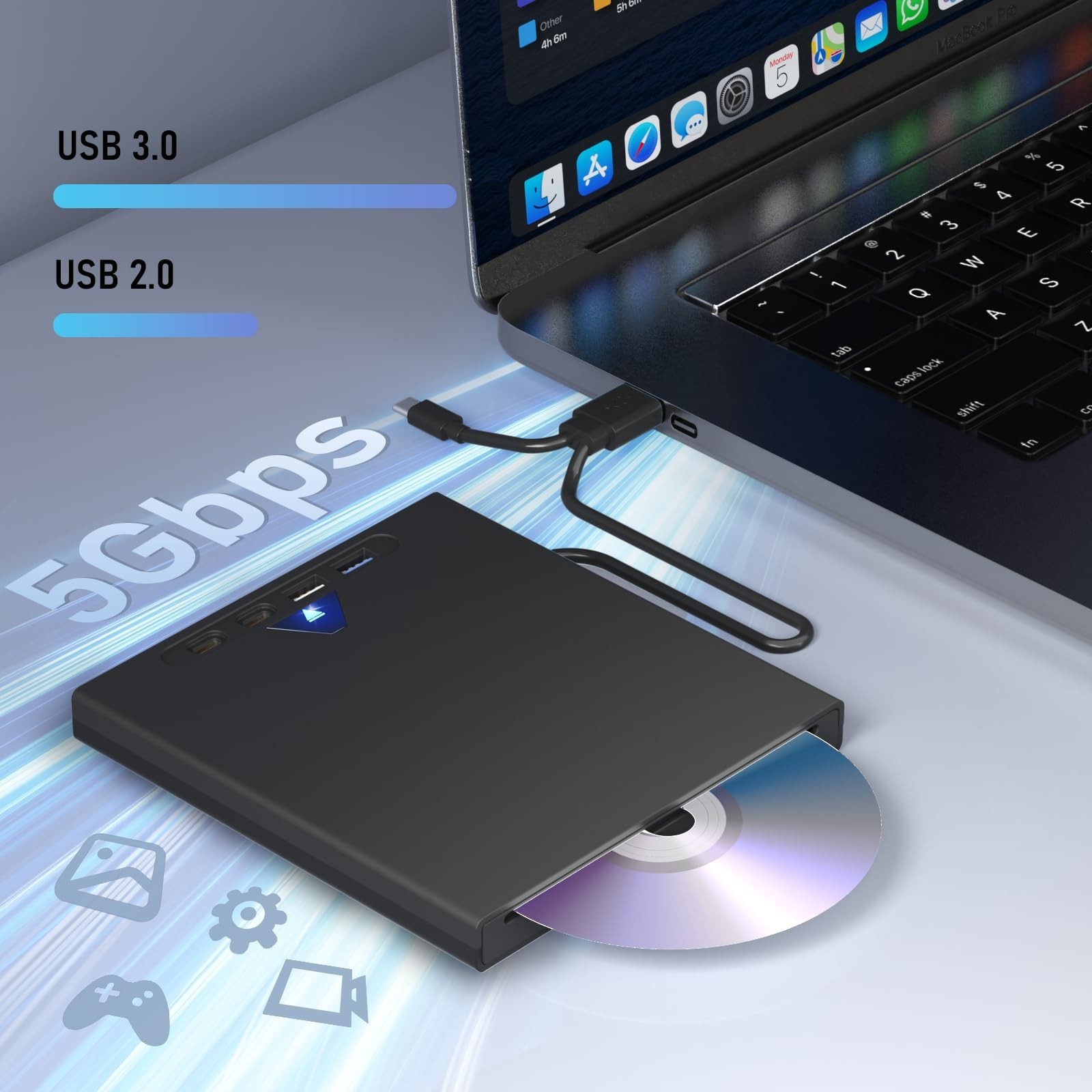 External Blu Ray Drive for Laptop, 7 in 1 Support 100G Disc Read/Write Bluray…