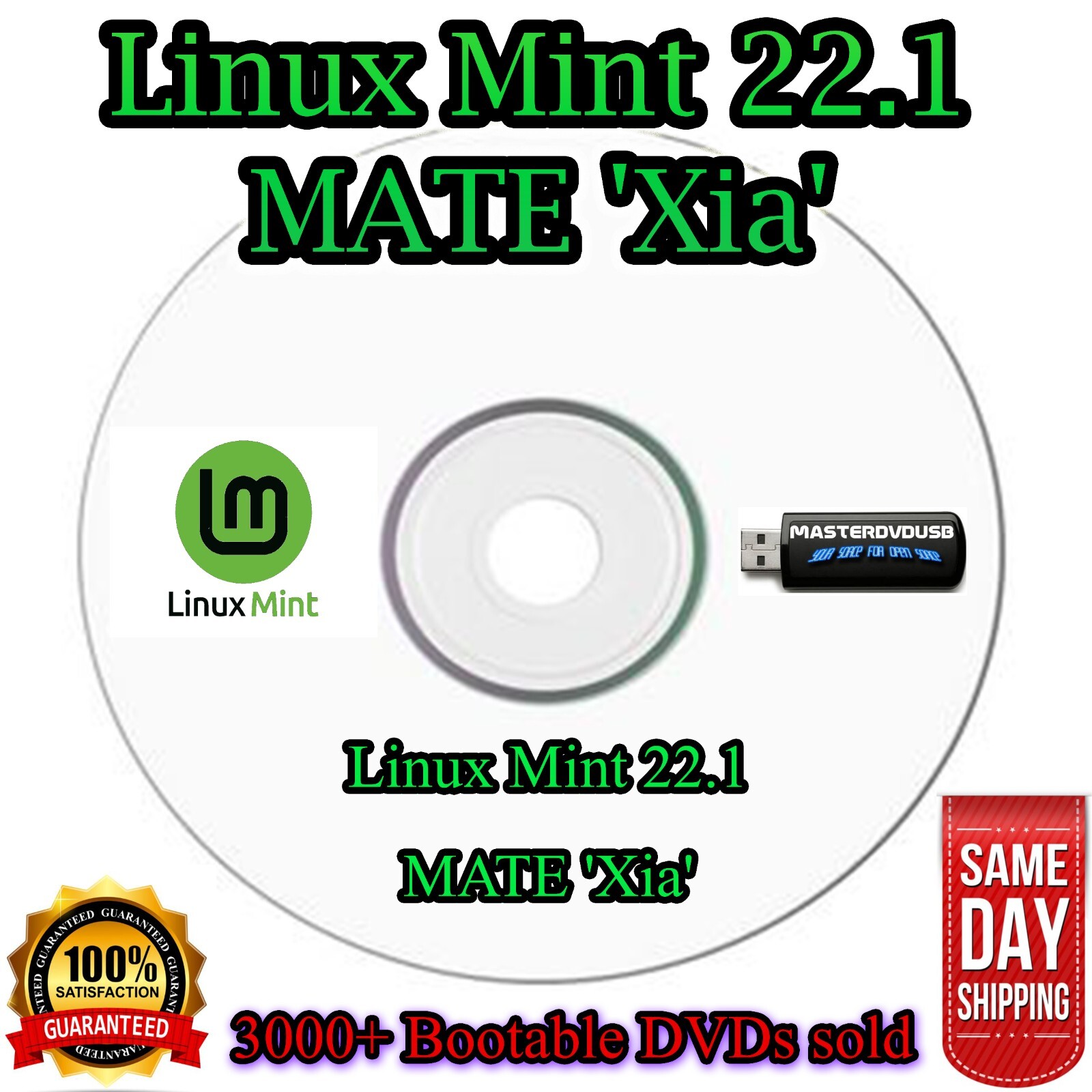 Linux Mint 22.1 MATE 'Xia’ Bootable DVD – Laser Printed Label, Same-Day Shipping