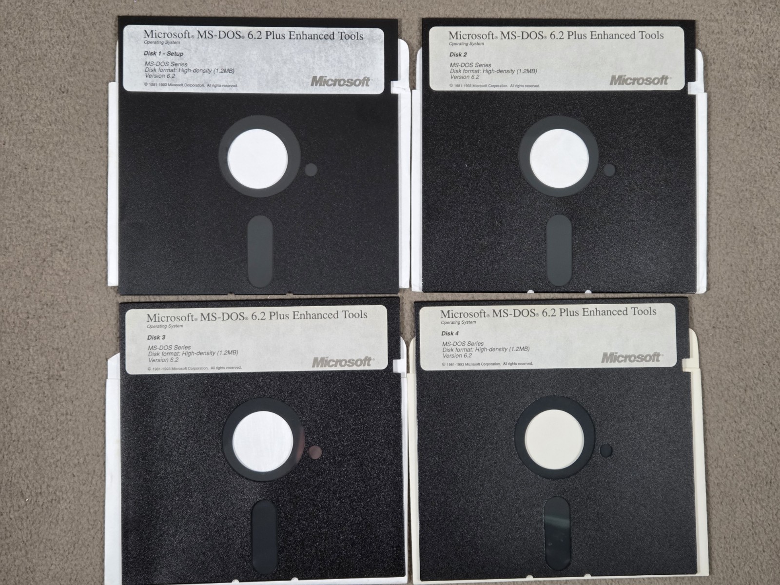 1983 Microsoft MS-DOS 6.2 OS Plus Enhanced Tools 5.25″ Floppy Disc Set Of 4