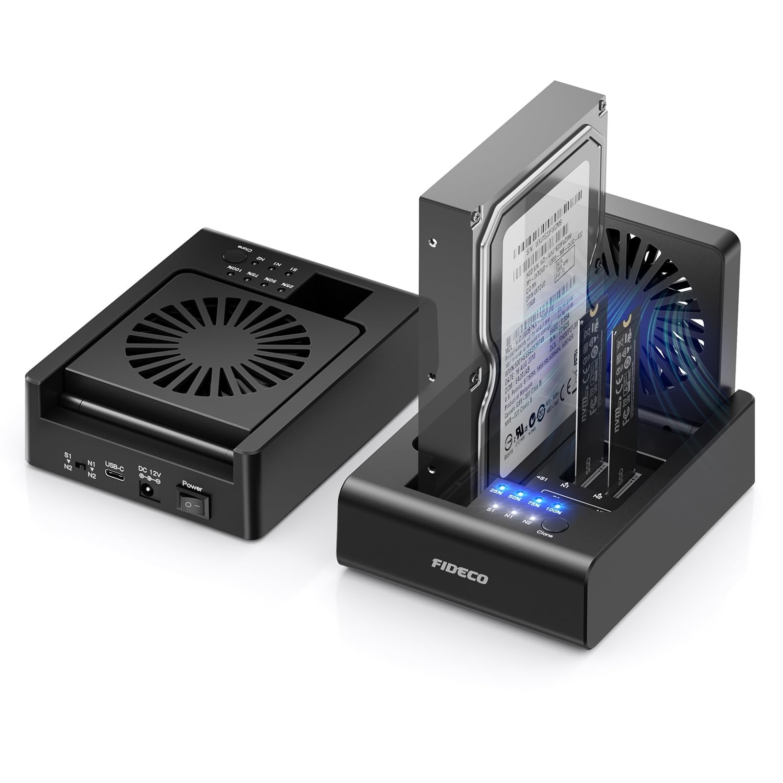 FIDECO M.2 NVMe SSD Cloner and Duplicator, 3-Bay Hard Drive Cloner Dock for M…