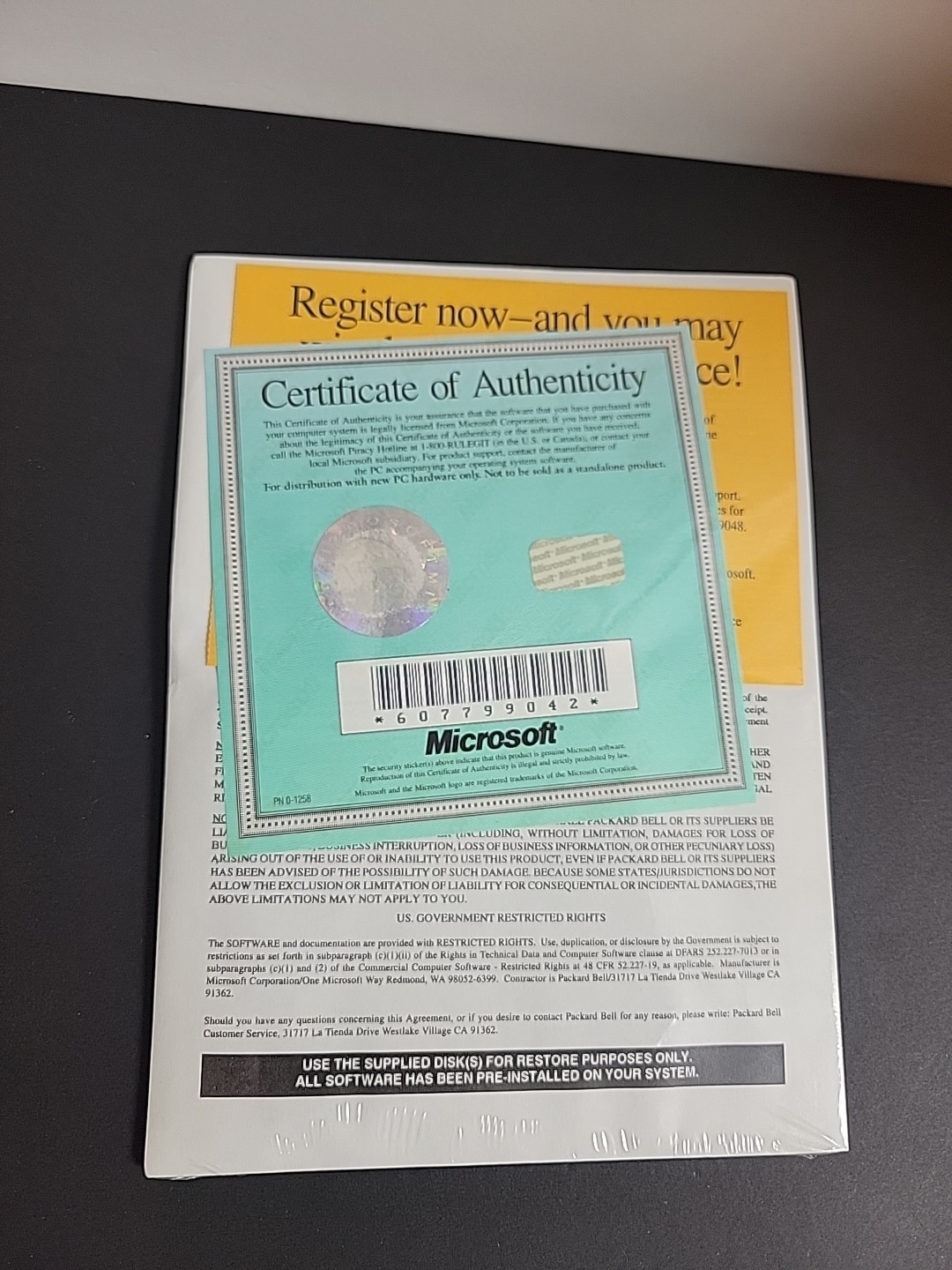 Sealed – Microsoft MS-DOS and Windows for Workgroups Restore Purposes Only Disk