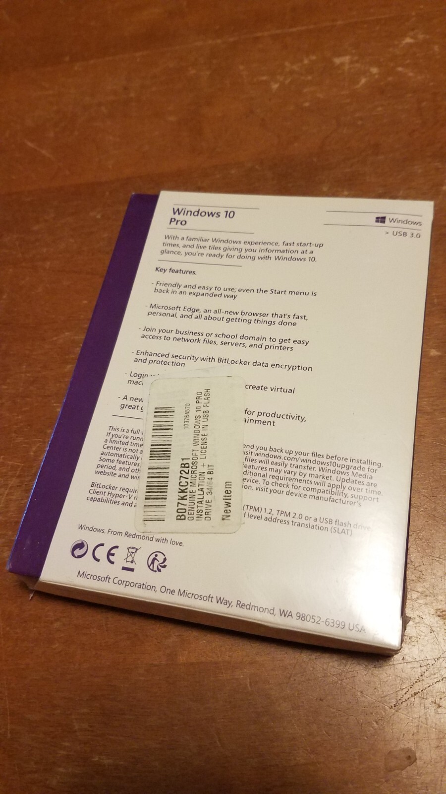 Microsoft Windows 10 Professional sealed Box,32-bit,64-bit,USB 3