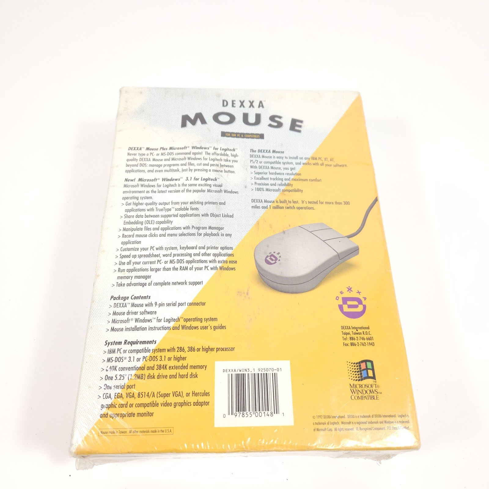 Vtg Dexxa Mouse Plus Microsoft Windows 3.1 For Logitech New Sealed 5.25″ Floppy