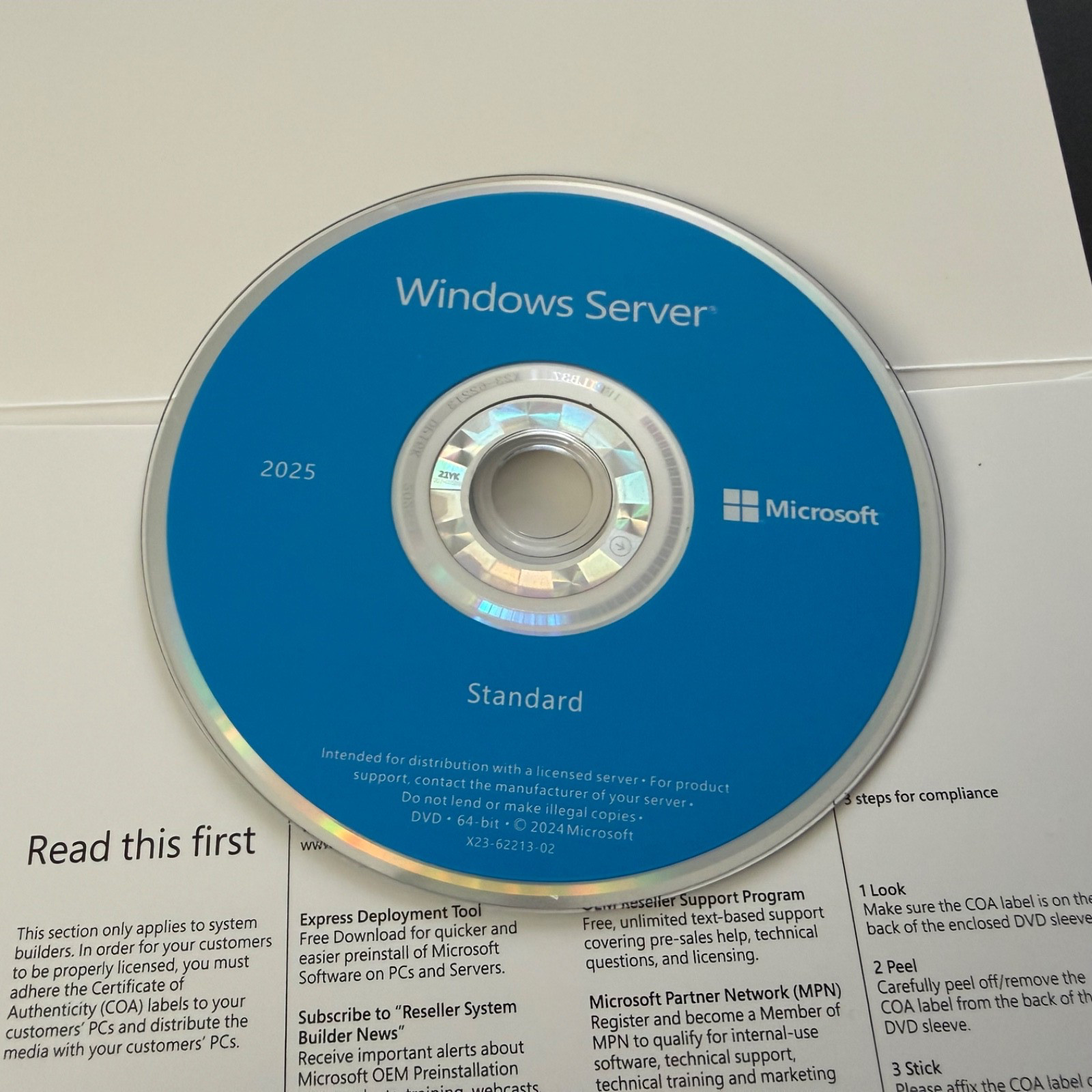 Microsoft Windows Server 2025 Standard 16 Core OEM / DSP DVD + COA
