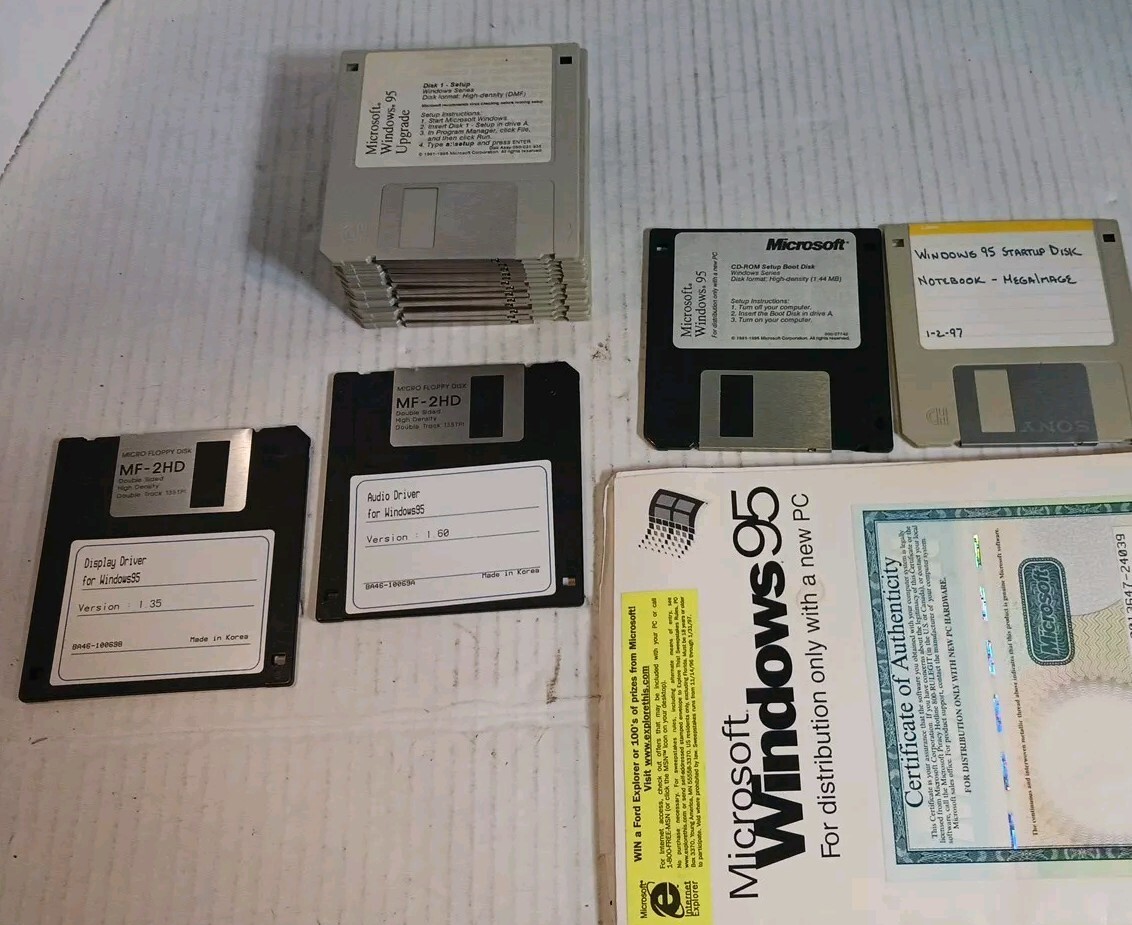 MICROSOFT WINDOWS 95 – Upgrade 3.5 Inch Floppy Disk Software 1 to 13 +