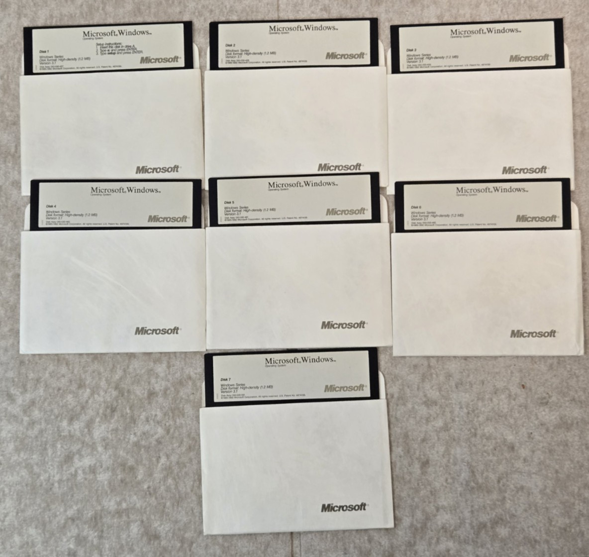 Microsoft Windows Version 3.1 Operating Software 5.25″ Floppy Disks 7 OEM Disks