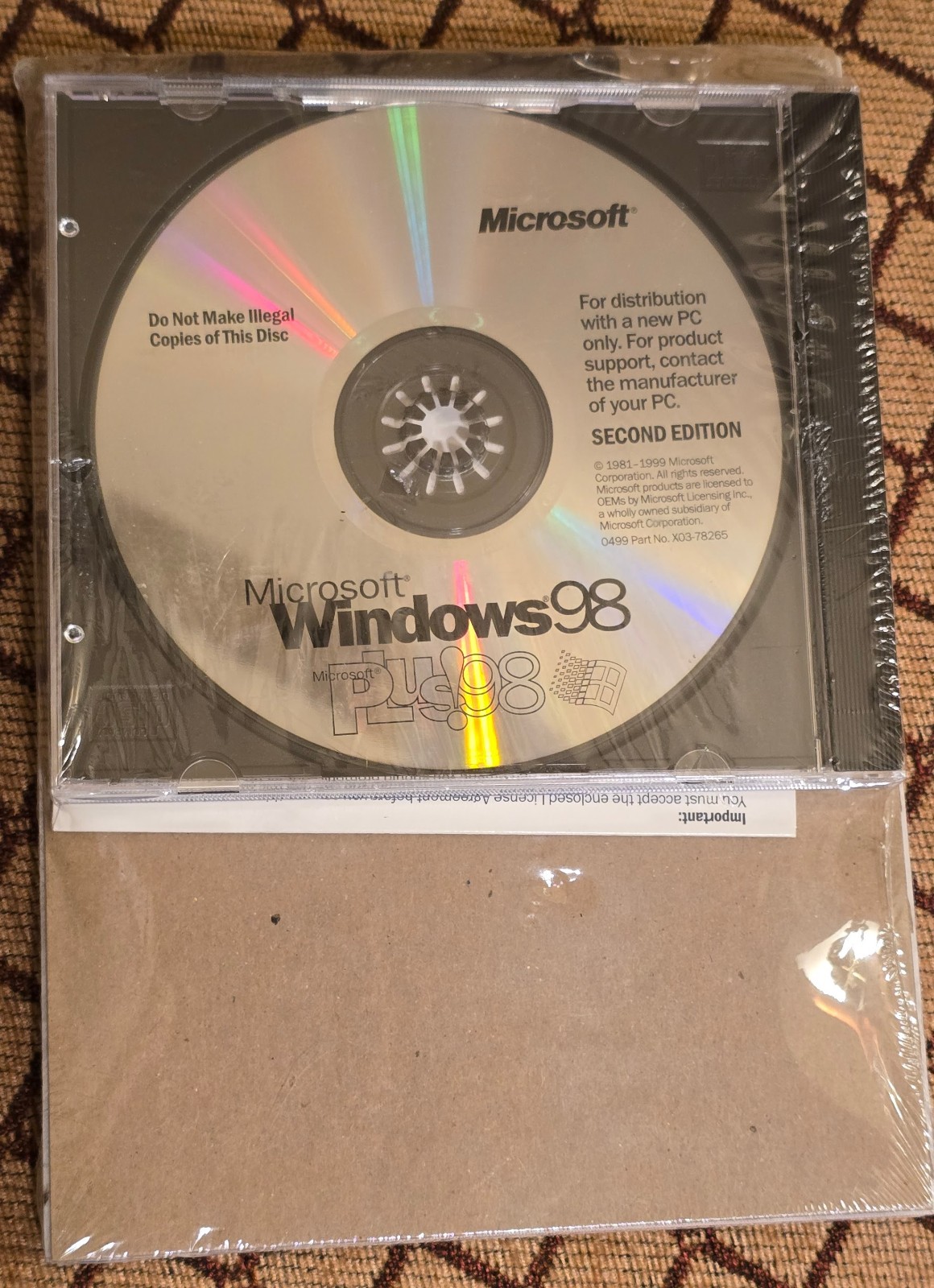 New Sealed Microsoft Windows 98 Second Edition SE + Plus! 98 OEM CD & COA Manual