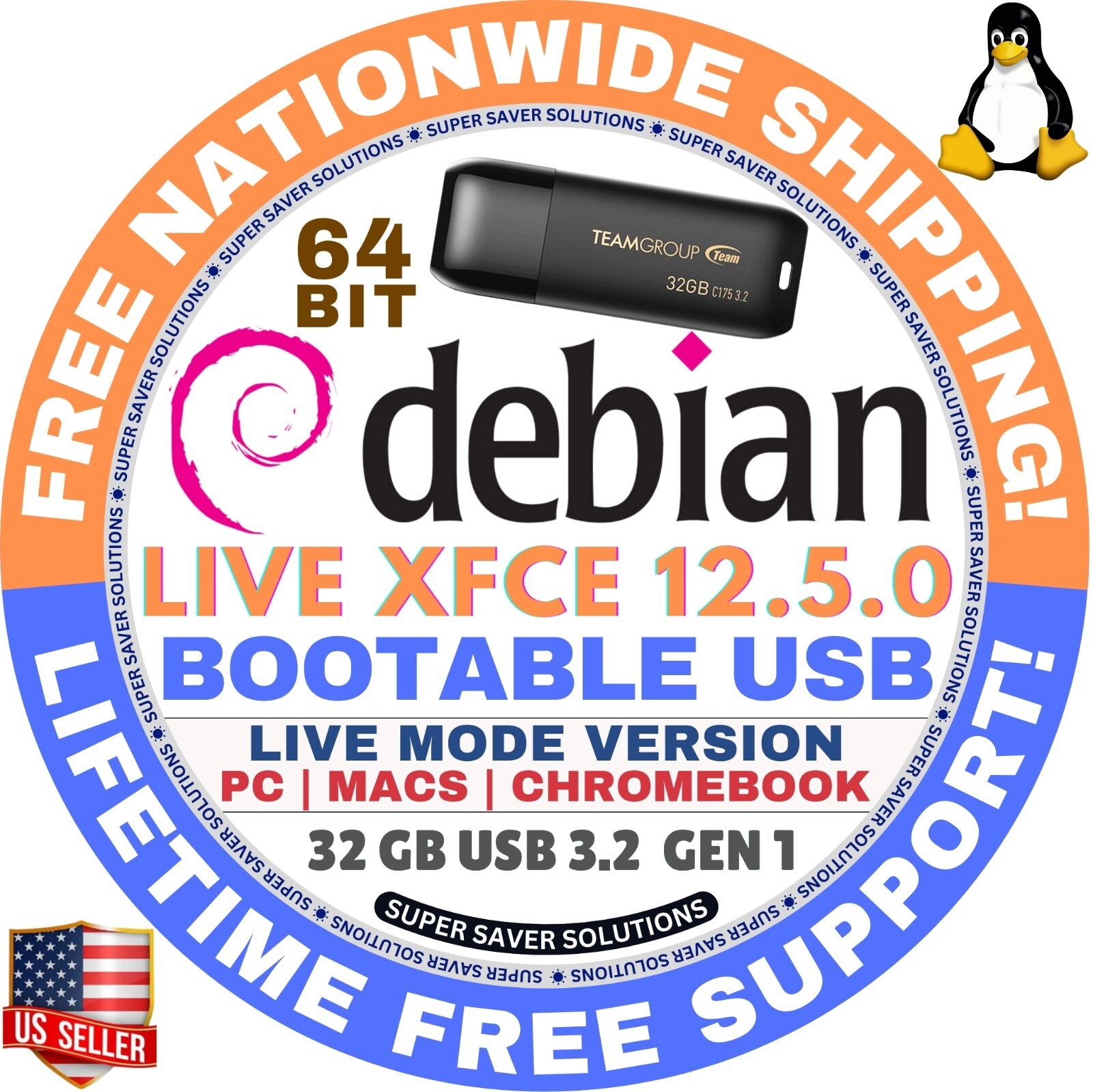 DEBIAN 12.5.0 LINUX OS LIVE/INSTALL DVD/USB, CINNAMON, XFCE, MATE, GNOME, KDE