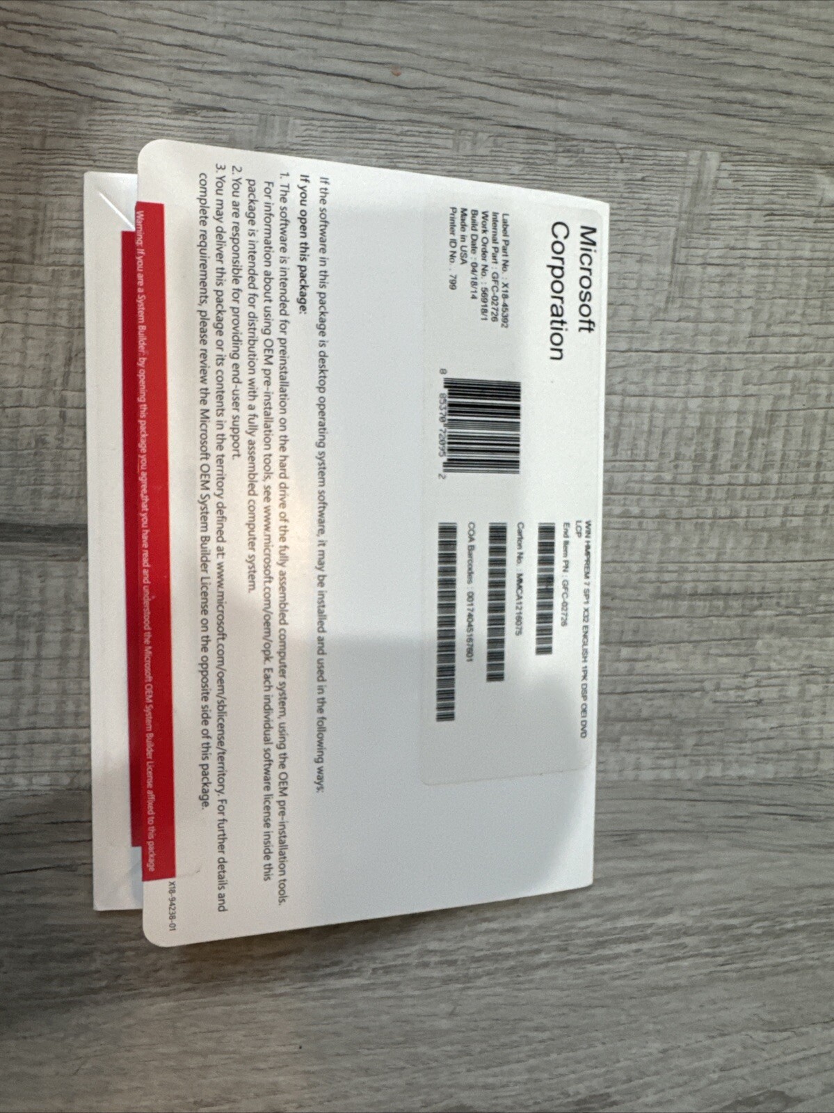 Brand New – Microsoft Windows 7 HMPREM SP1 X32 English DVD OEI