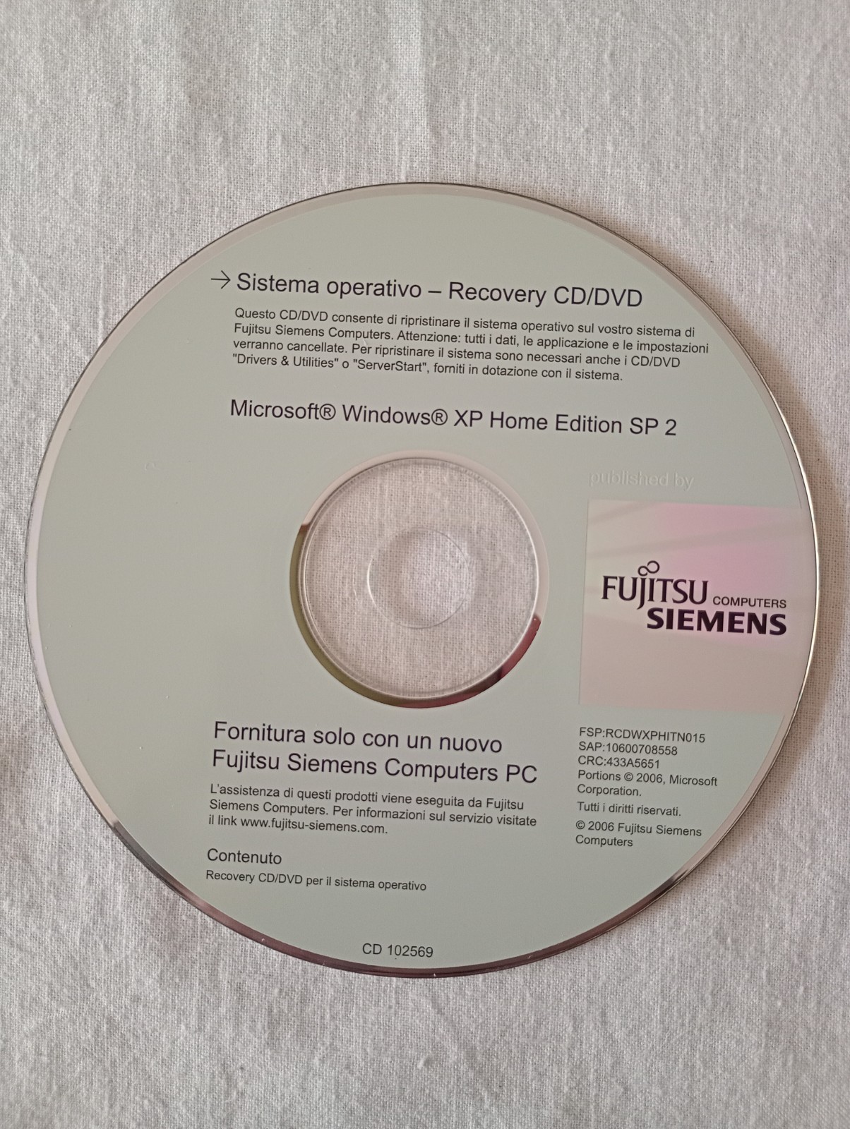 Windows XP Home Edition 2006 Recovery CD/DVD Fujitsu Siemens Operating System