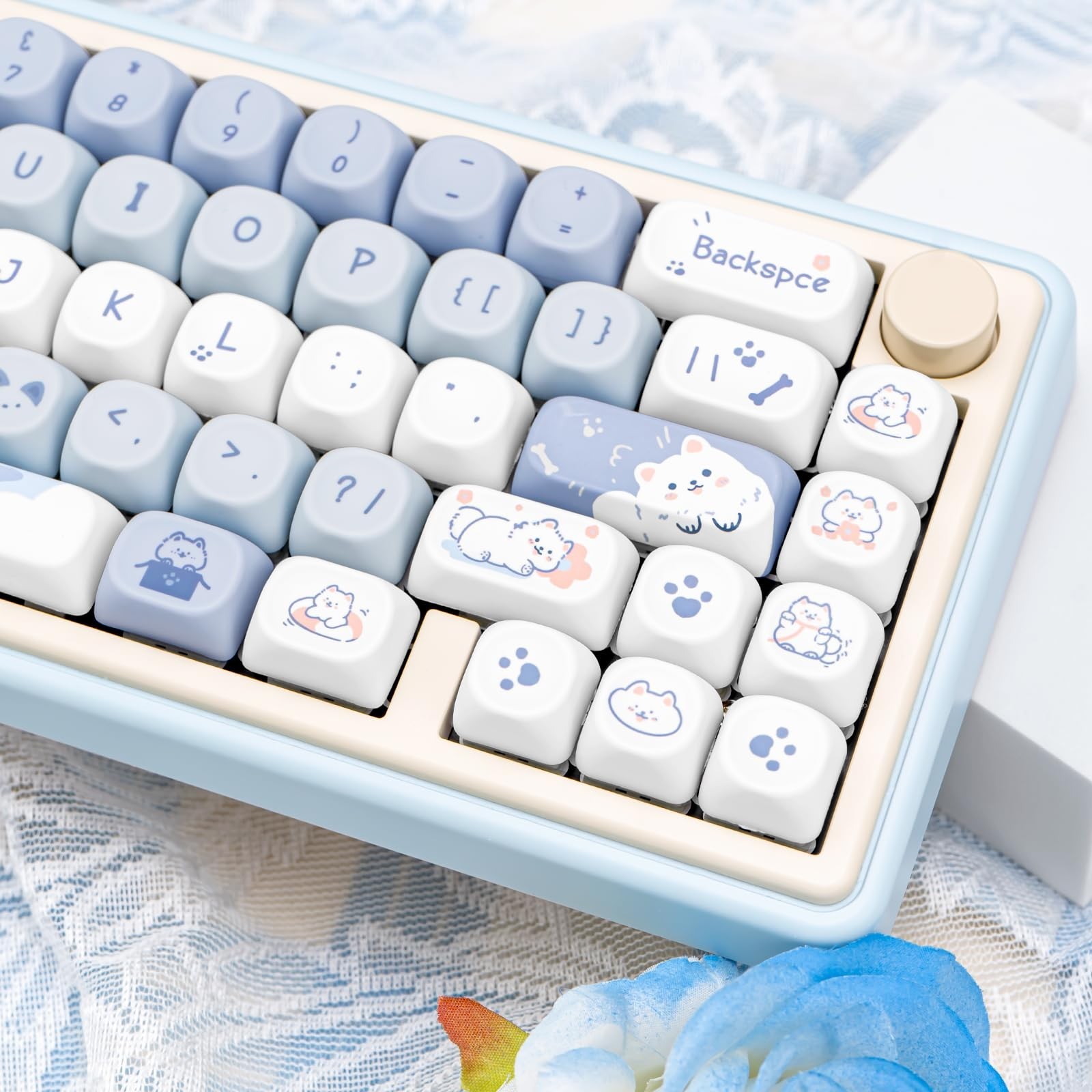 Blue White MOA Profile Custom PBT Keycaps 132 Keys Set Dye Sublimation Keycap…