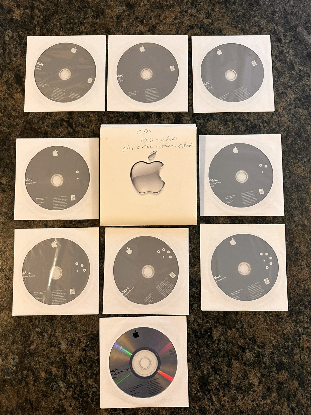 Lot of 9 Apple eMac OS X 10.3 And Software Restore 2003 Disks