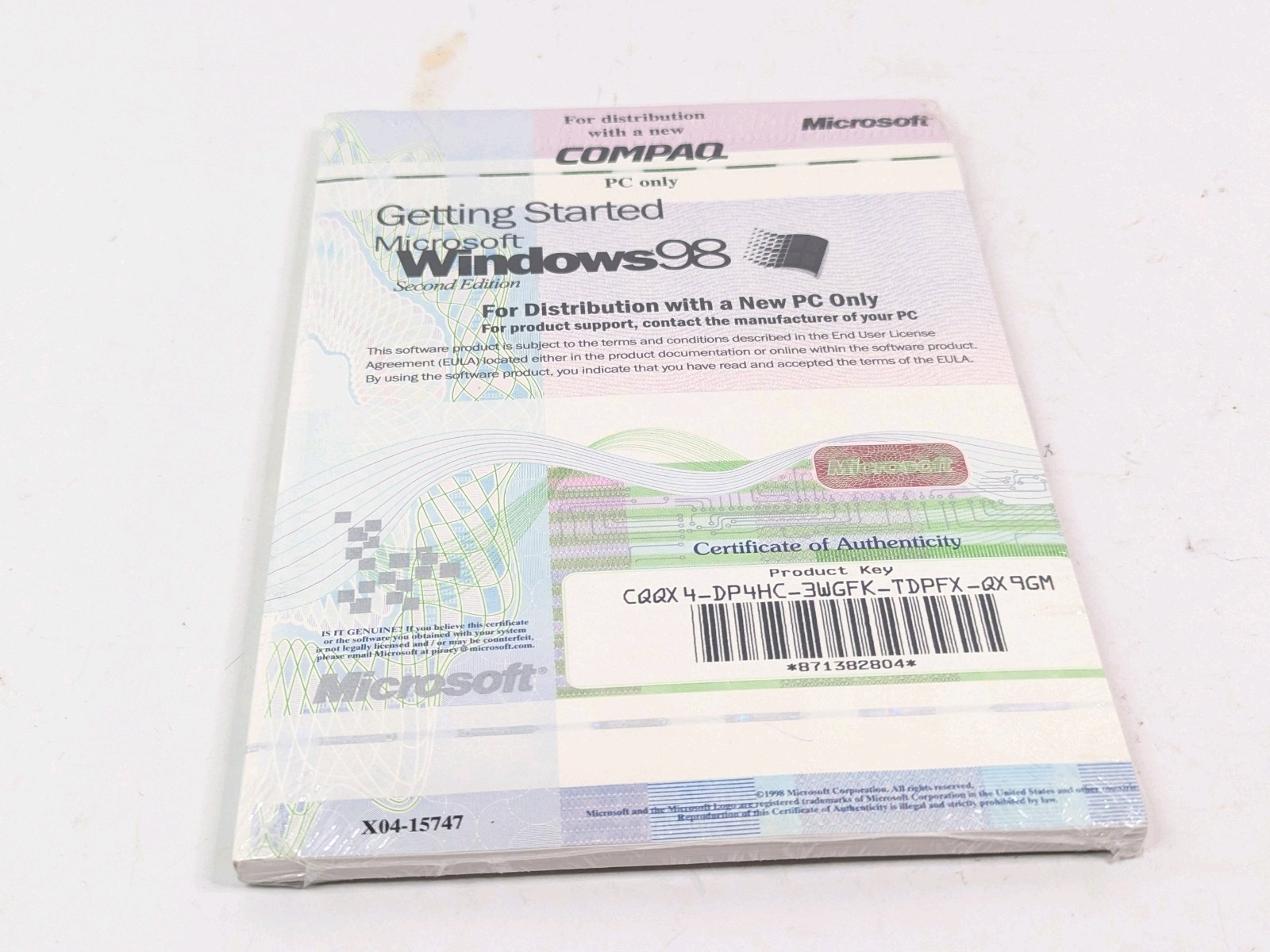 Microsoft Windows 98 Getting Started Manual Certificate Product Key Sealed No CD
