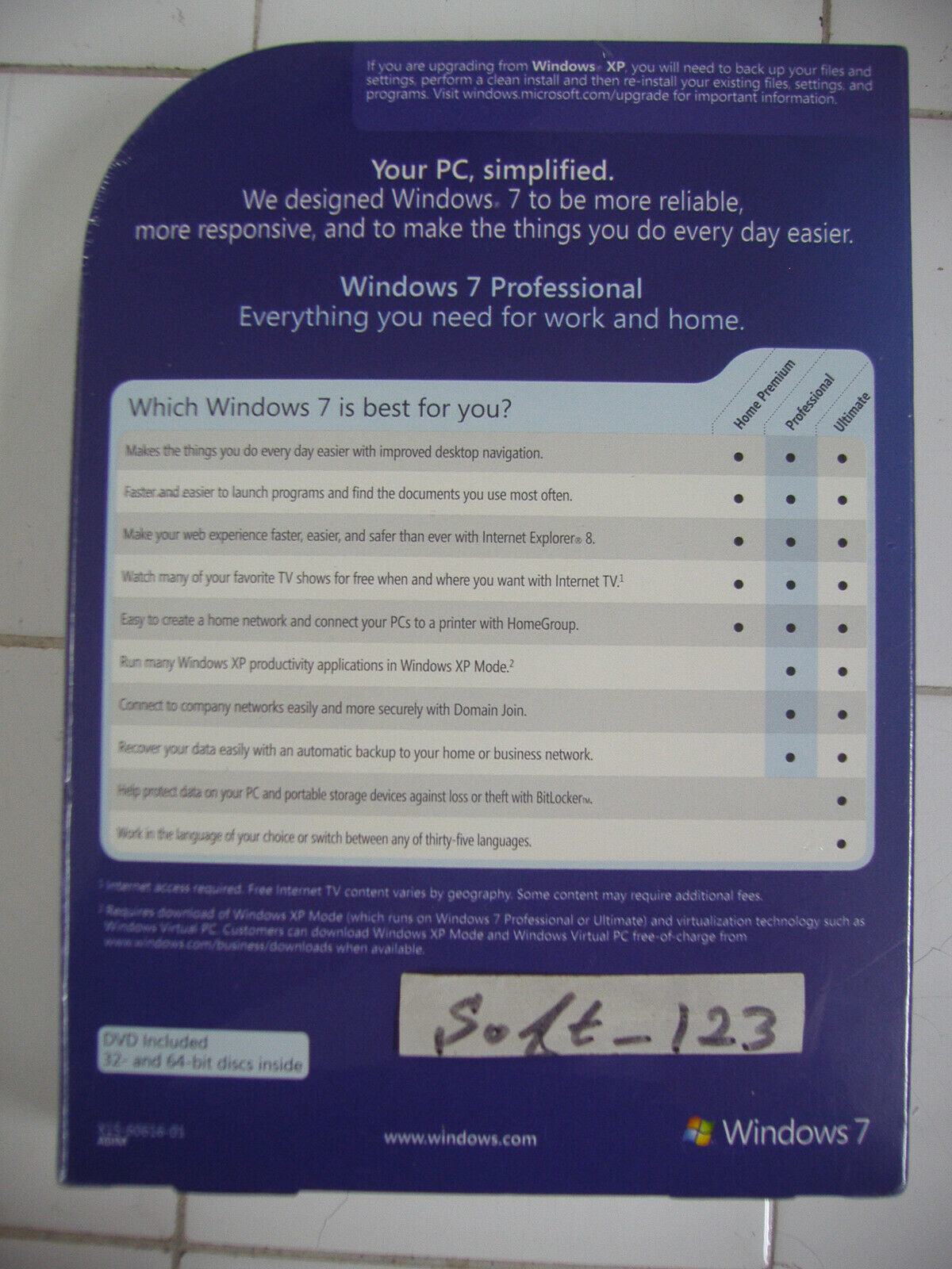 Microsoft Windows 7 Professional Full 32 & 64 Bit DVD MS WIN PRO=NEW SEALED BOX=