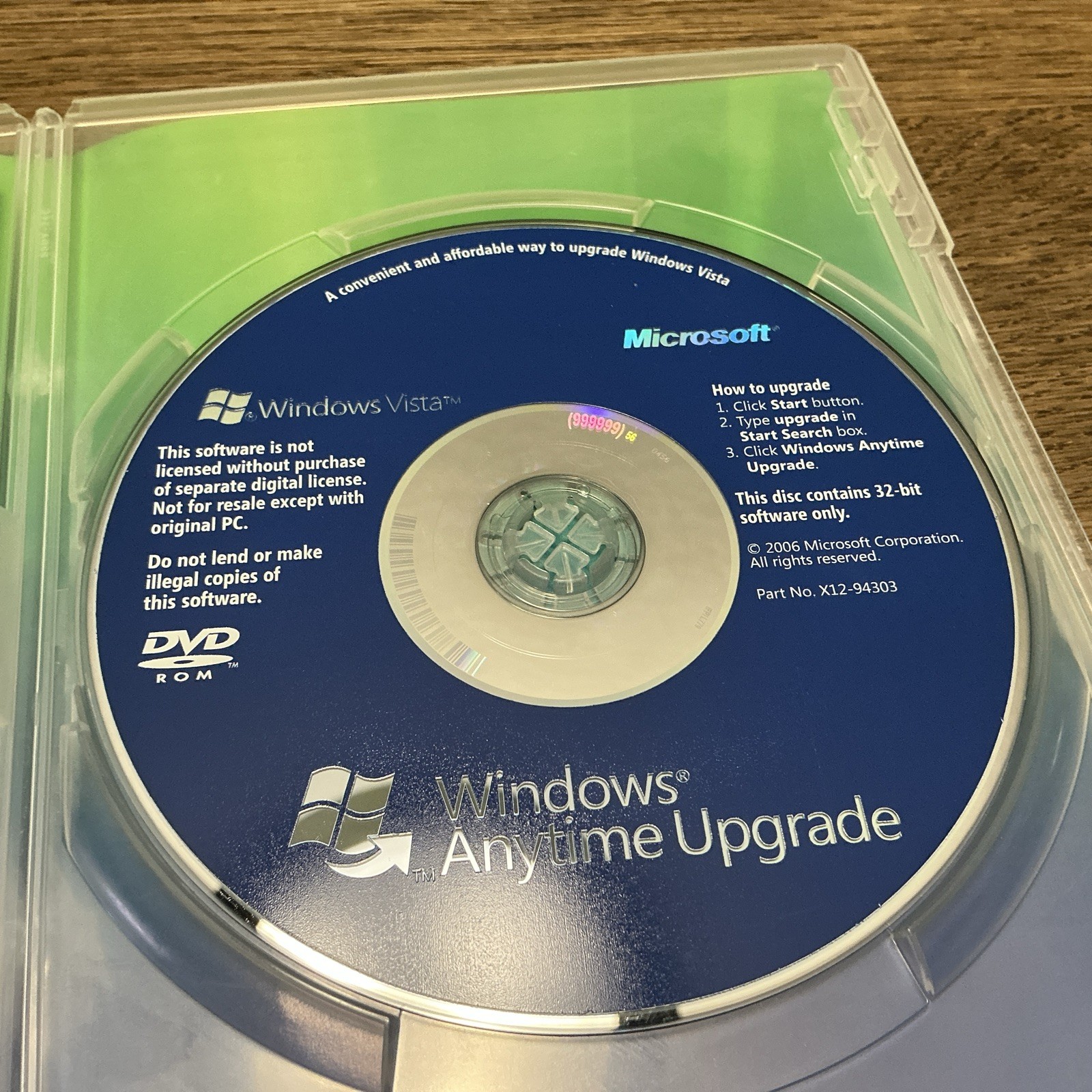 Microsoft Windows Vista Anytime Upgrade Disc And Case – 32 Bit