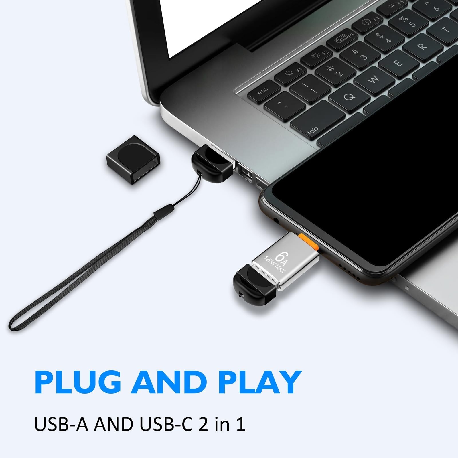 EASTBULL 32GB Small Flash Drives 5 Pack USB2.0 Mini USB Drive with a USB-C Ad…