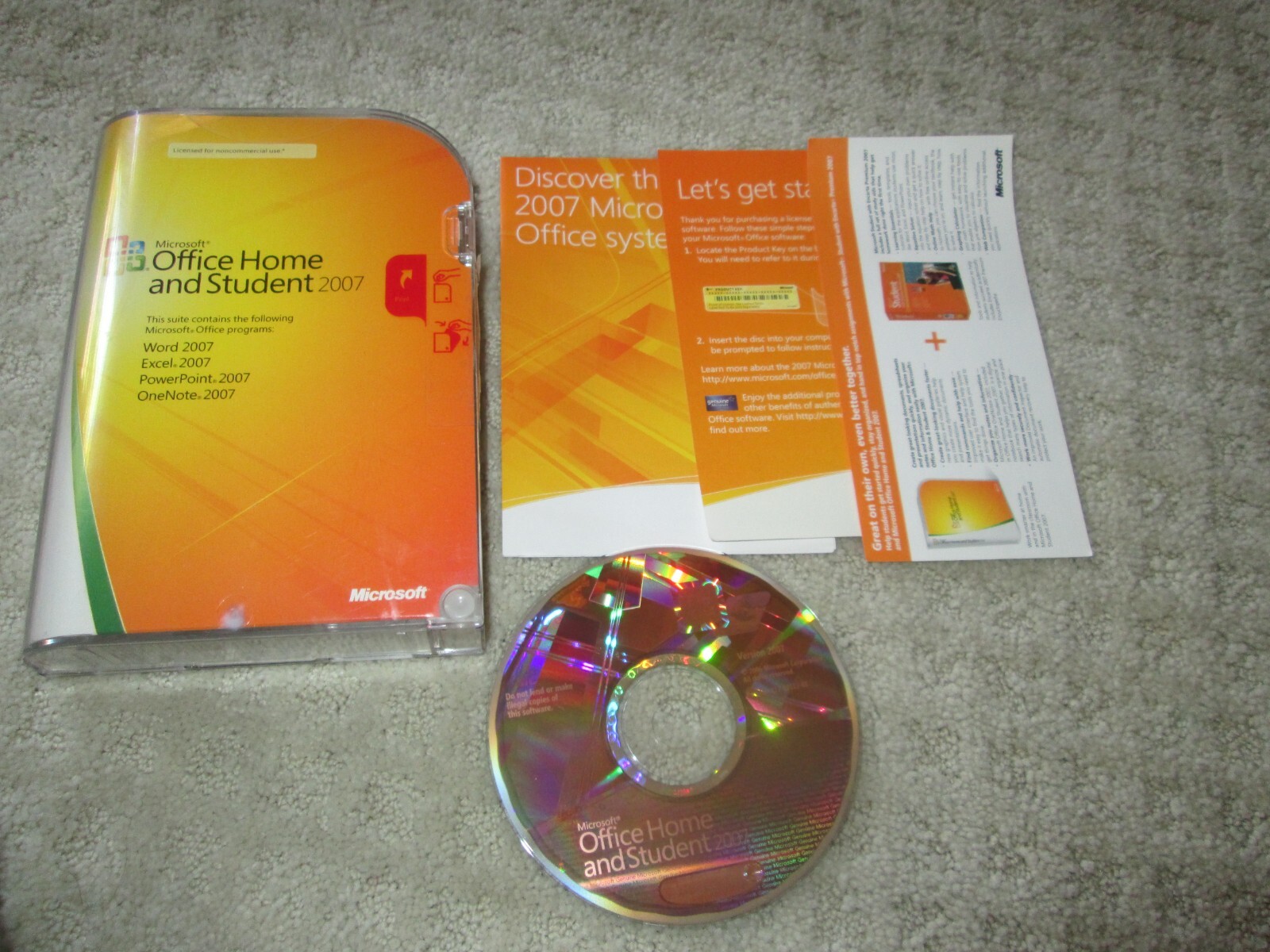 Microsoft Office Home And Student 2007 Word/ Excel/ PowerPoint One Note w/ Key