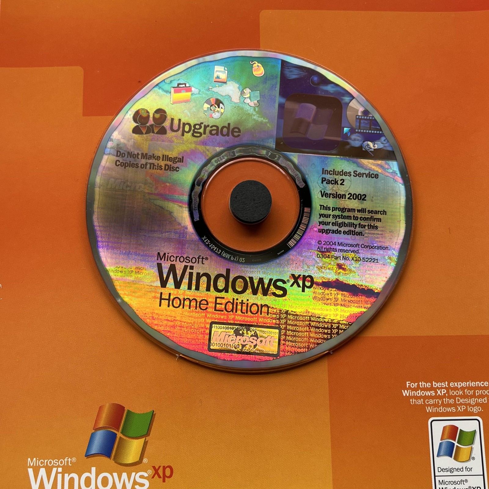 Vintage Microsoft Windows XP Home Edition Upgrade CD SP2 Ver 2002 X10-99521