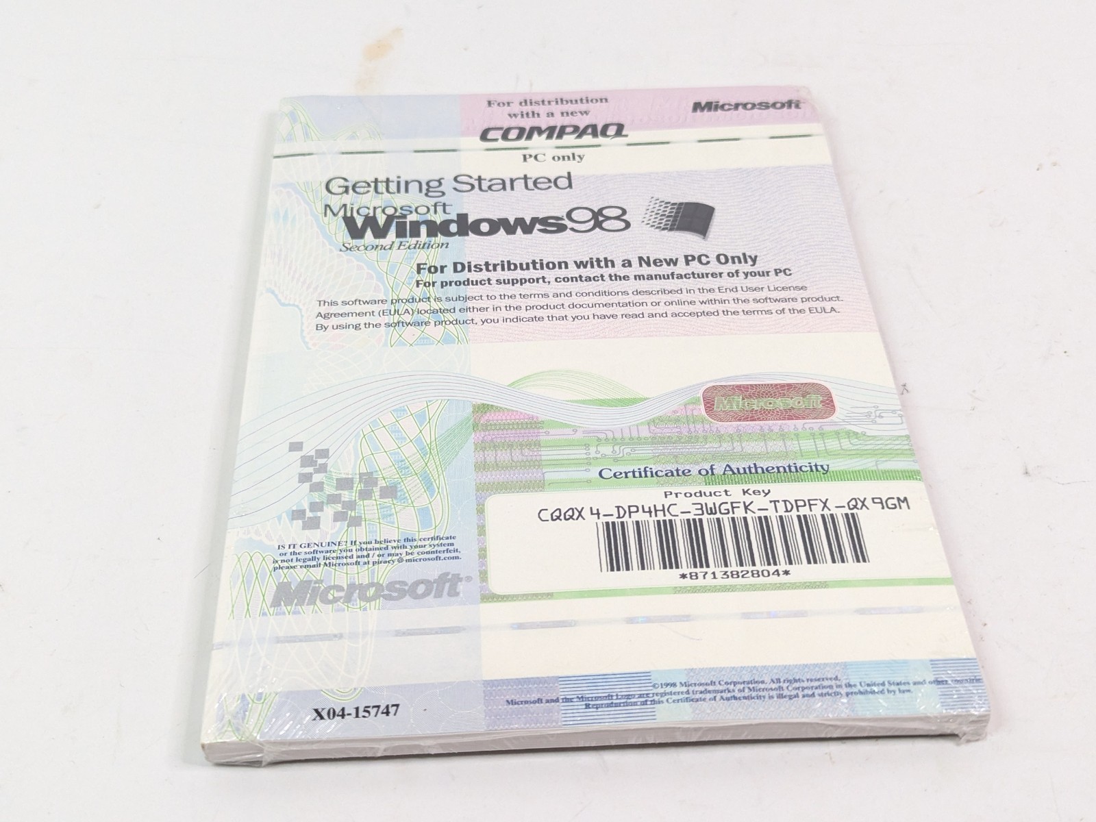 Microsoft Windows 98 Getting Started Manual Certificate Product Key Sealed No CD
