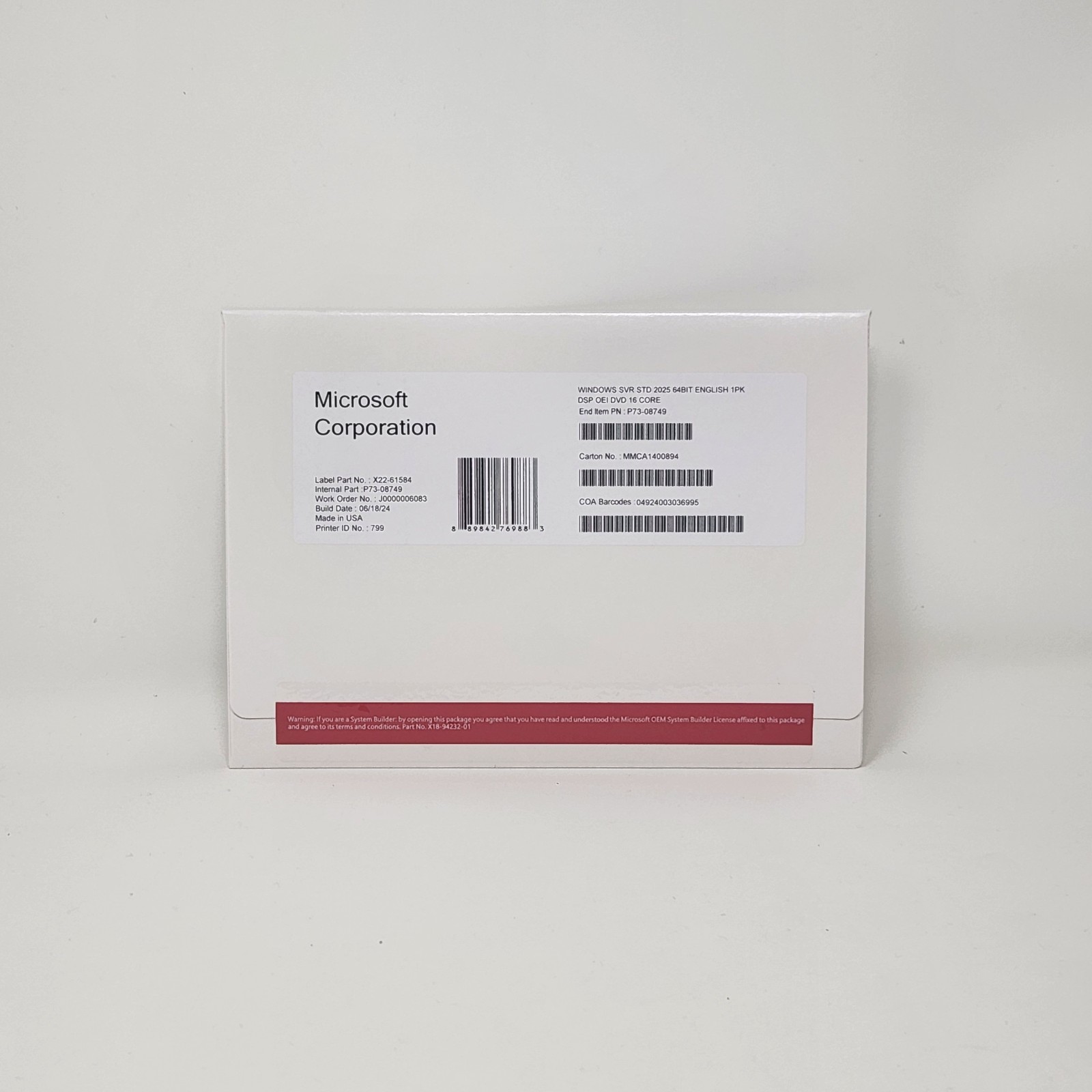 Windows Server 2025 Standard 64Bit 16 Core DVD with Product Key
