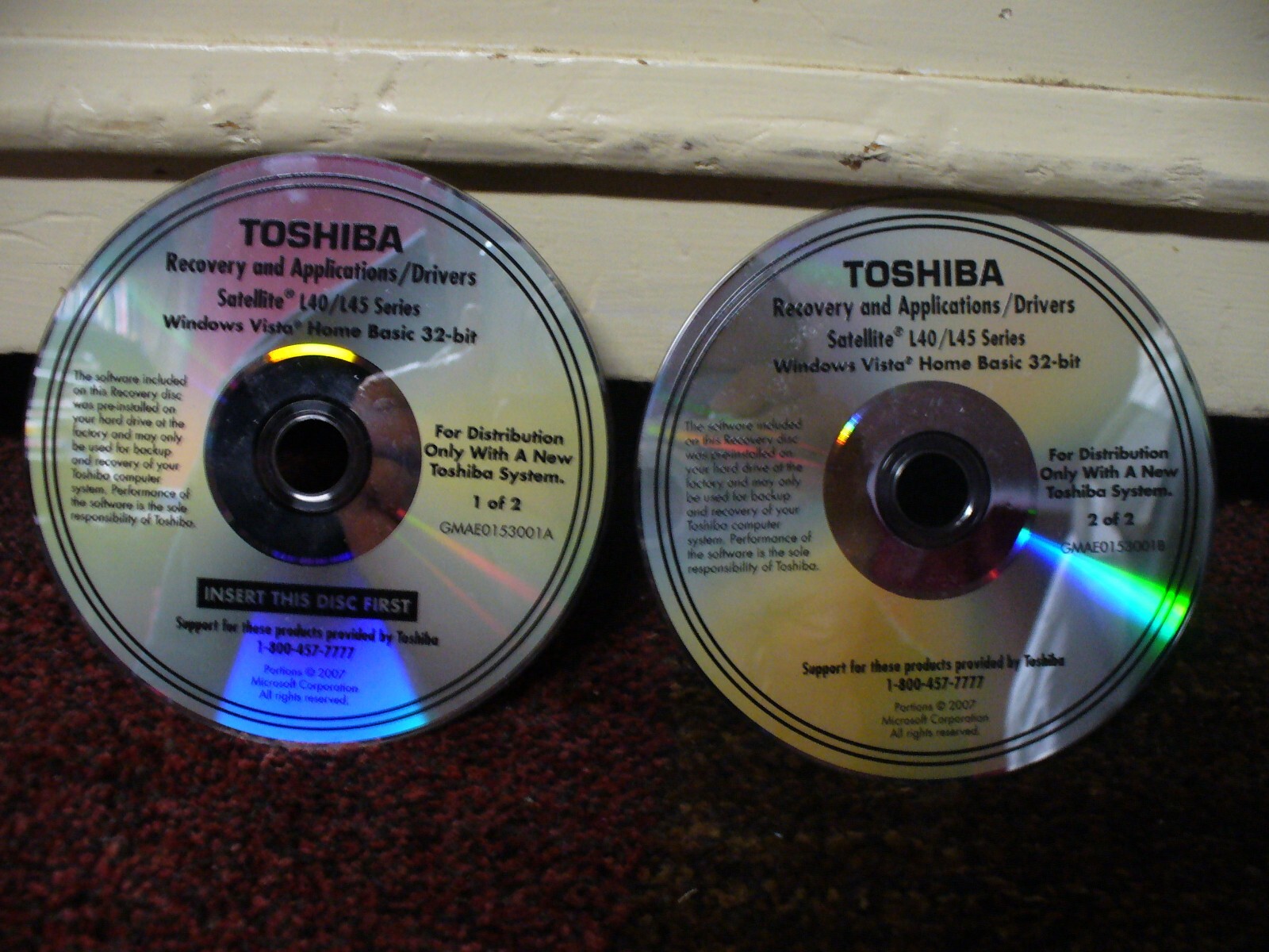 Toshiba Satellite L40/L45 Series Recovery CDs Windows Vista