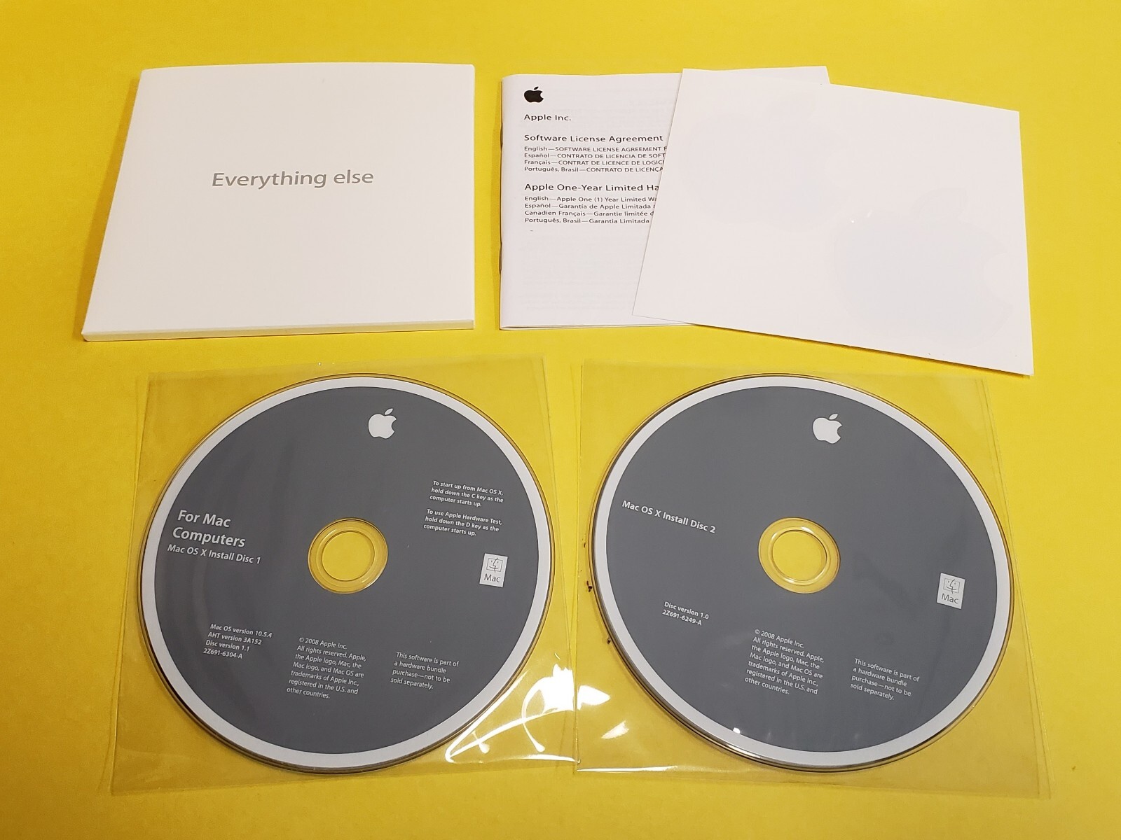 Mac Computers OS X Install Disc 1 & 2 Version 10.5.4 2008 Model 3A152 w/Stickers