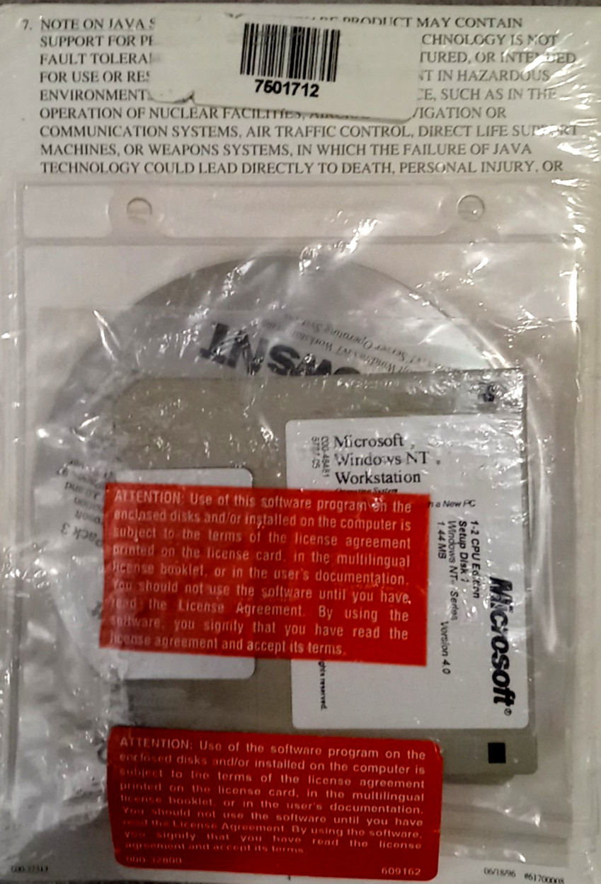 NEW! Microsoft Windows NT Workstation 4.0 SP3 CD-ROM, 3.5 Floppies, Manual & COA