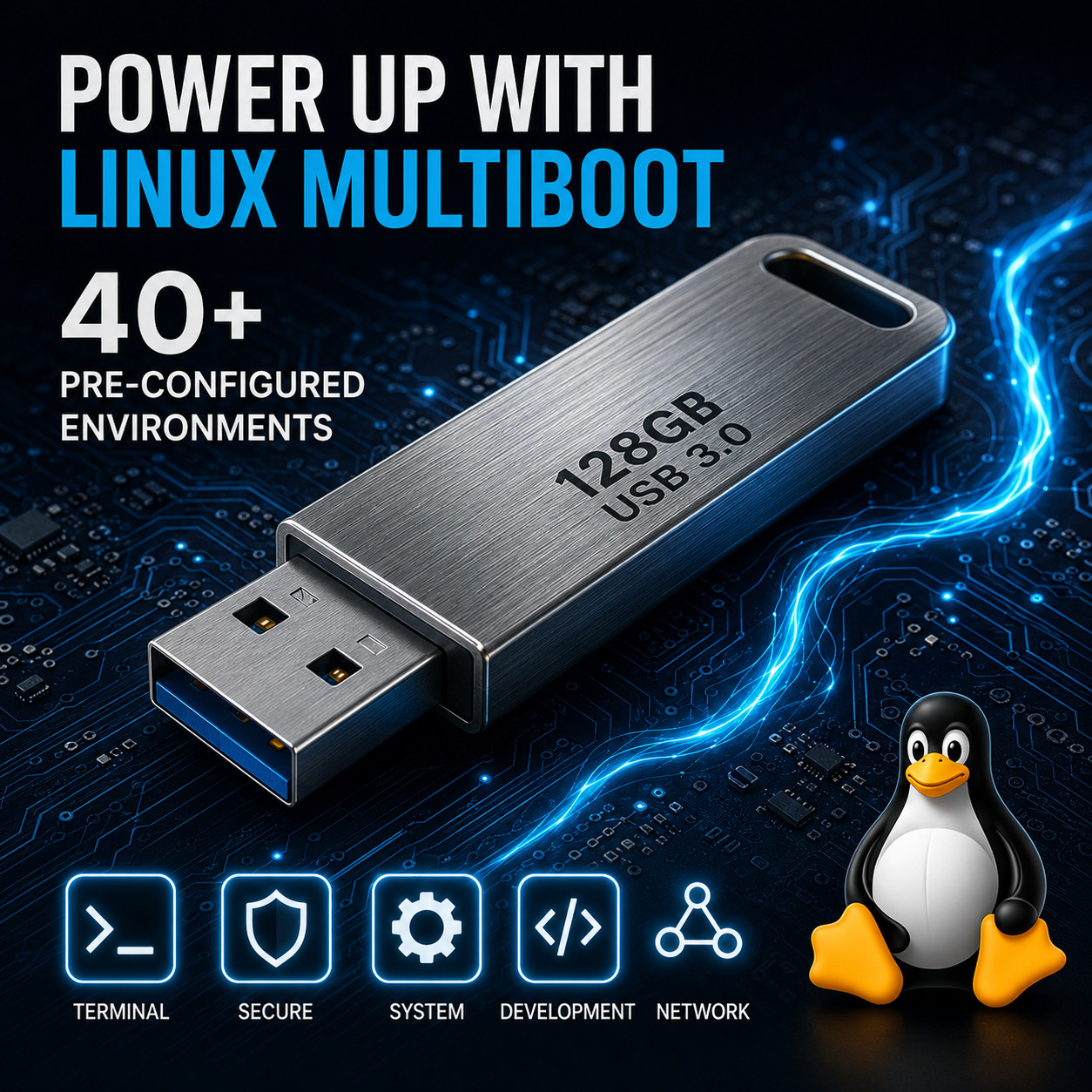 128GB Linux Multiboot USB 3.0 – 40+ Live Systems & Installation Media