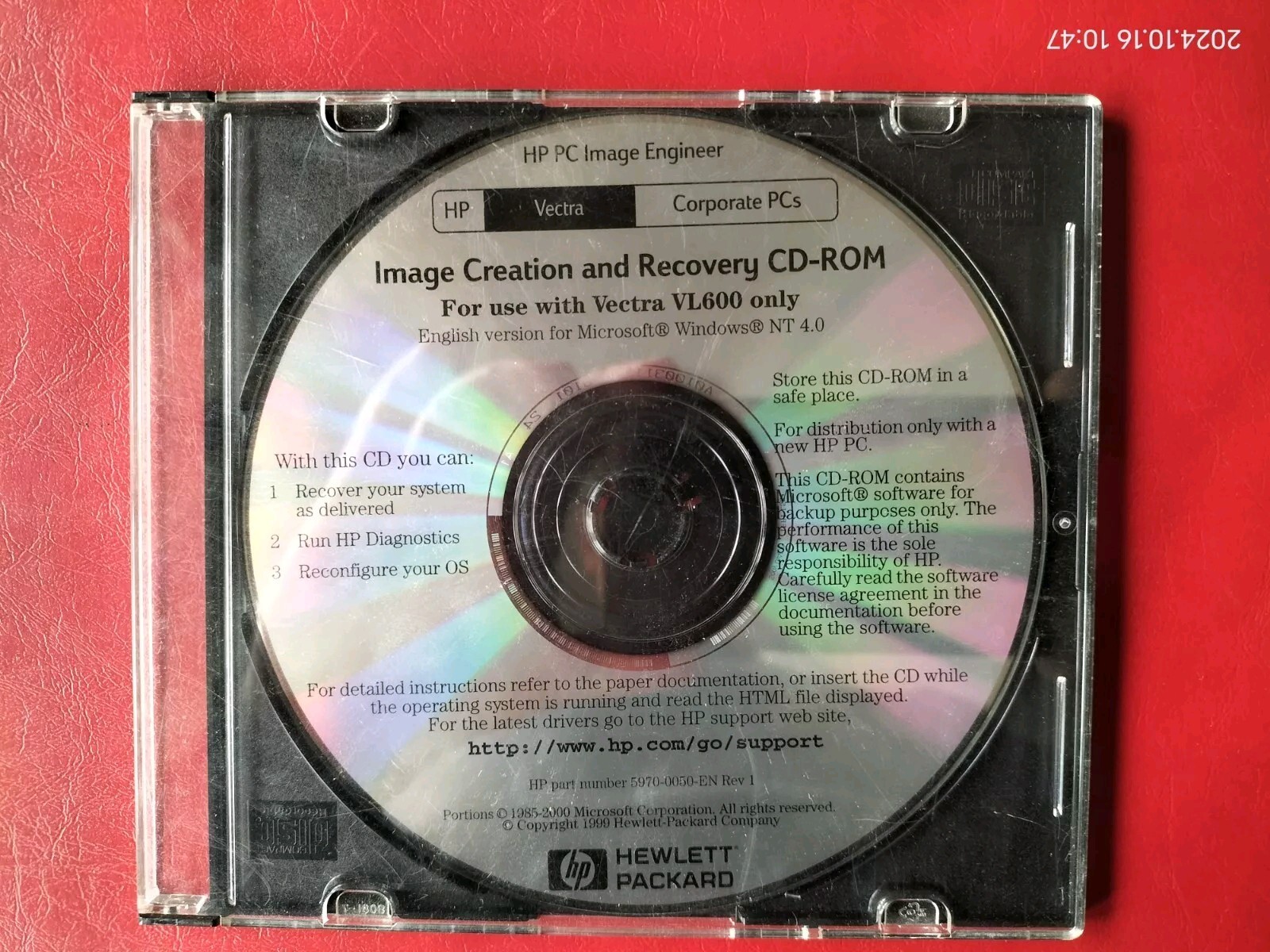 Original HP Vectra VL 600 Image Creation and Recovery CD p/w 5970-0050 EN Rv1 CD