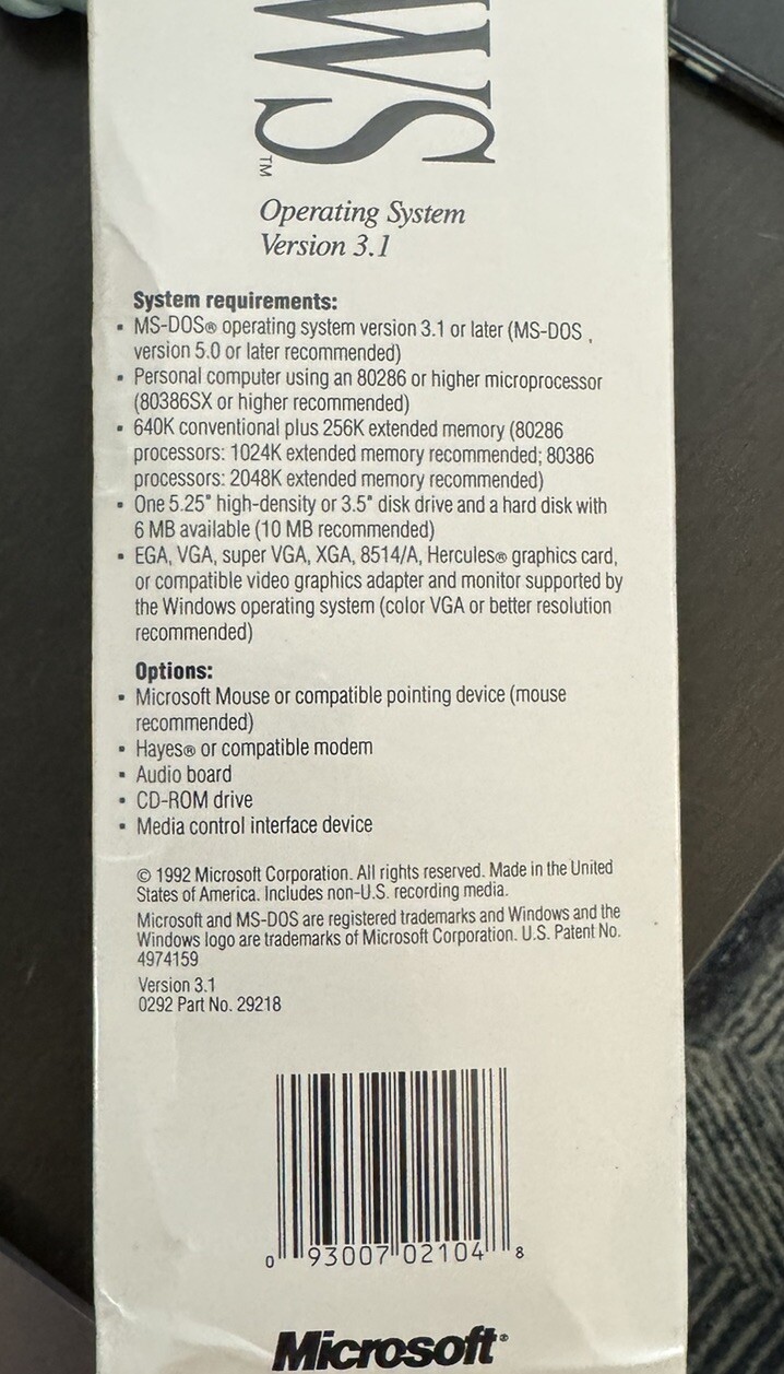 Microsoft Windows 3.1 Operating System Upgrade 3.5″ High-Density Disks 1992