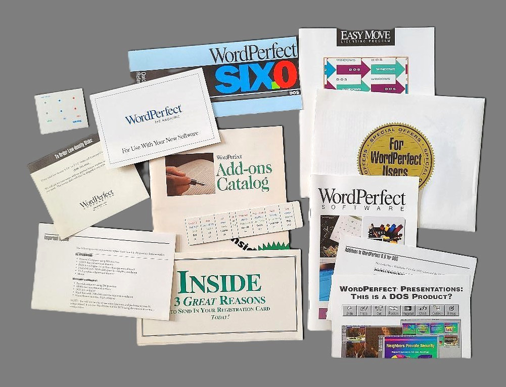 WordPerfect v. 6.0 Software for DOS – 3.5″ Floppy Disks & Manuals VINTAGE 1993