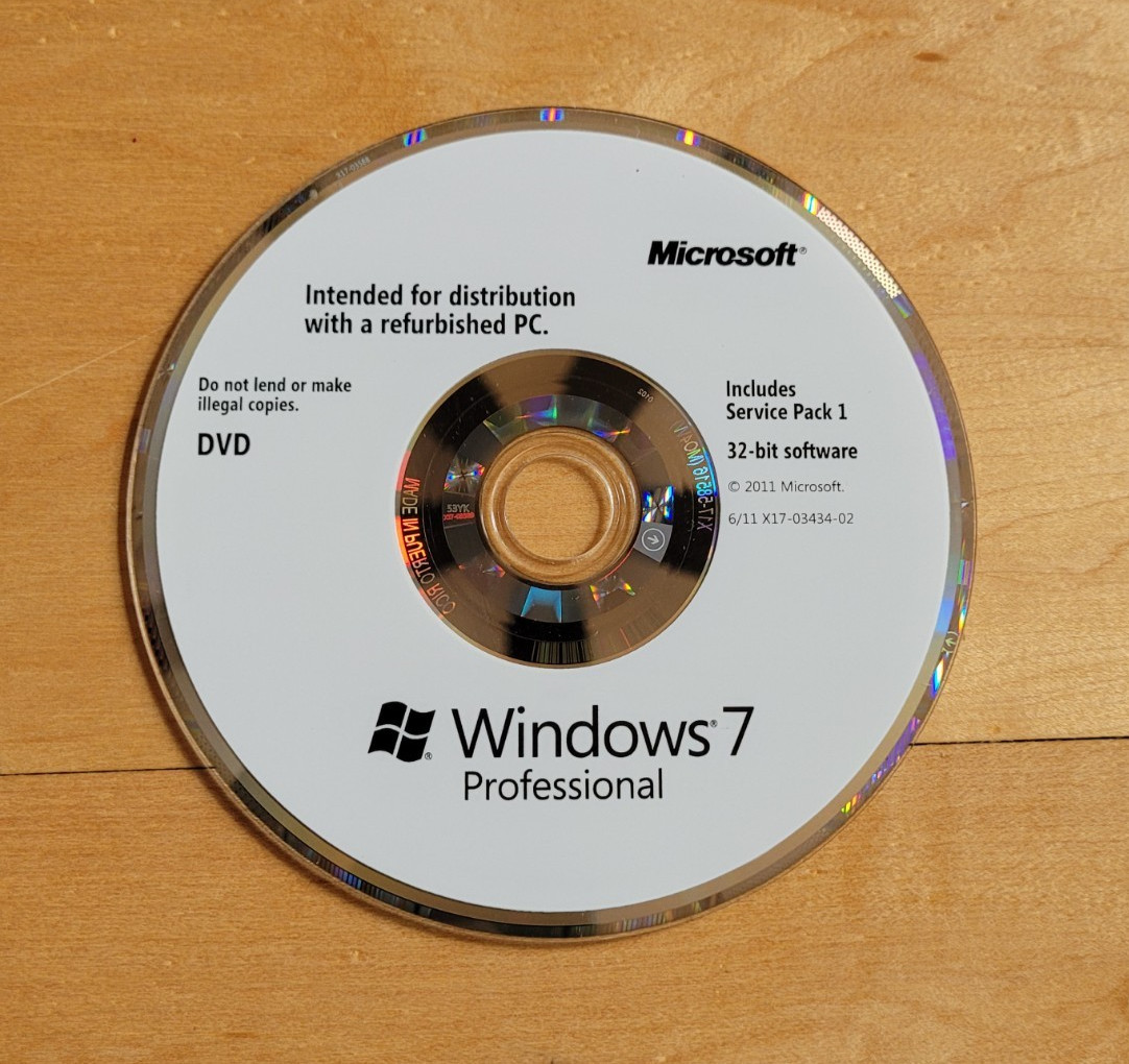 Microsoft Windows 7 Professional 32-Bit Software DVD Disc Only