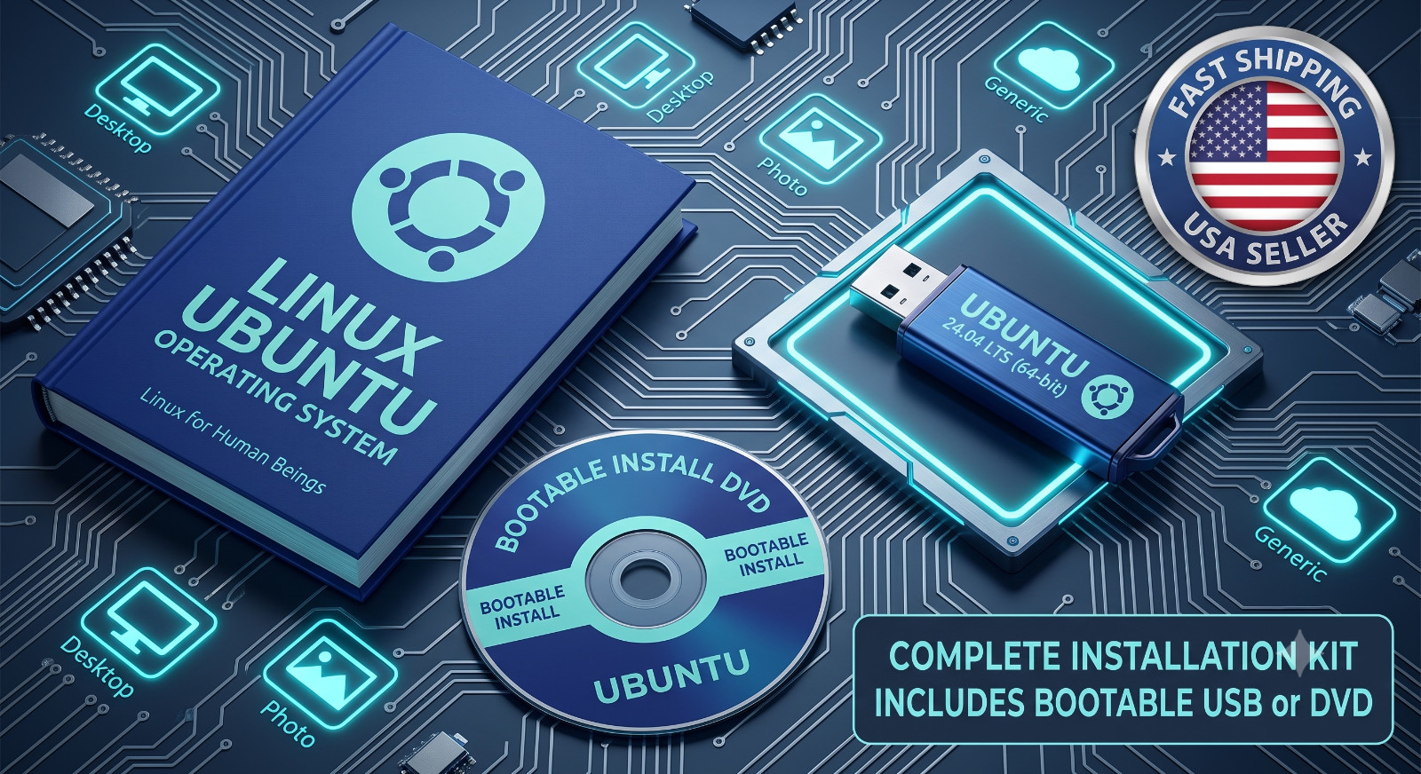 🔥Ubuntu Linux Installer USB or DVD (Newest Version)💻Bootable Recovery Drive OS