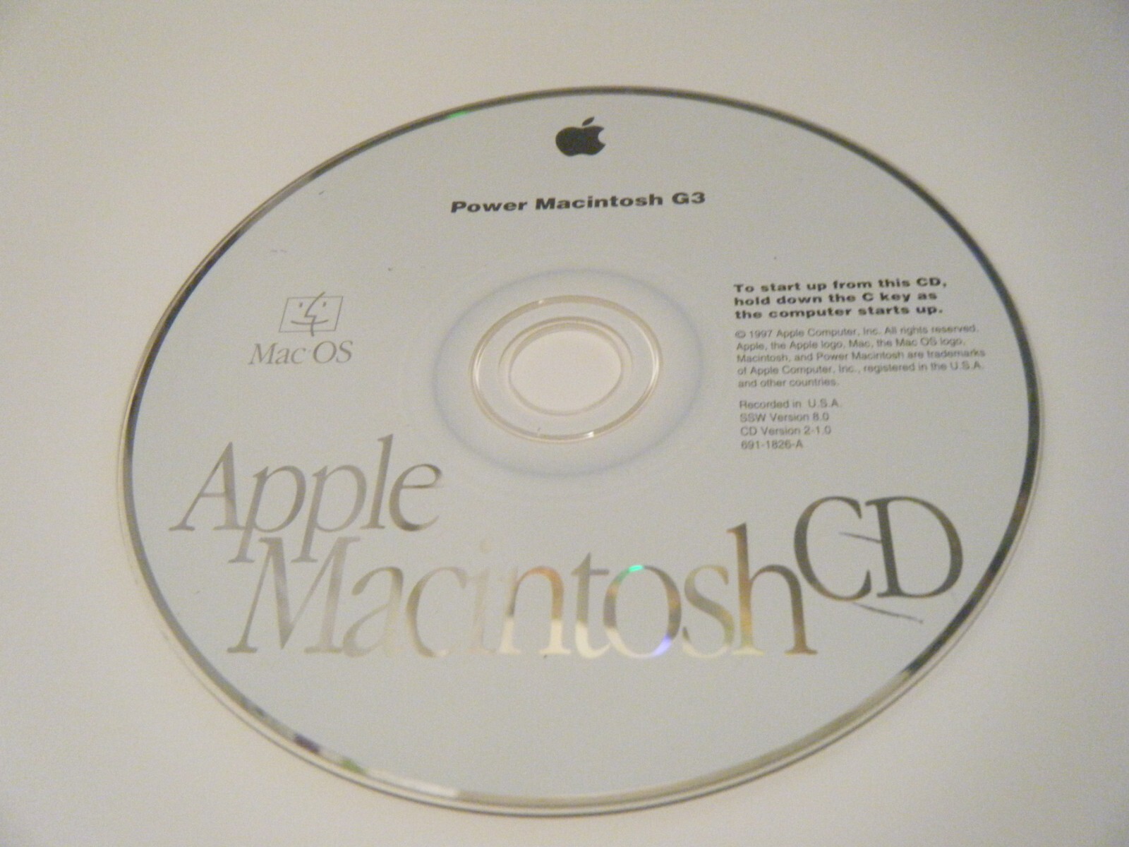 Apple Macintosh CD Power Mac G3 OS. SSW version 8.0. CD 2.1.0. 691-1326-A