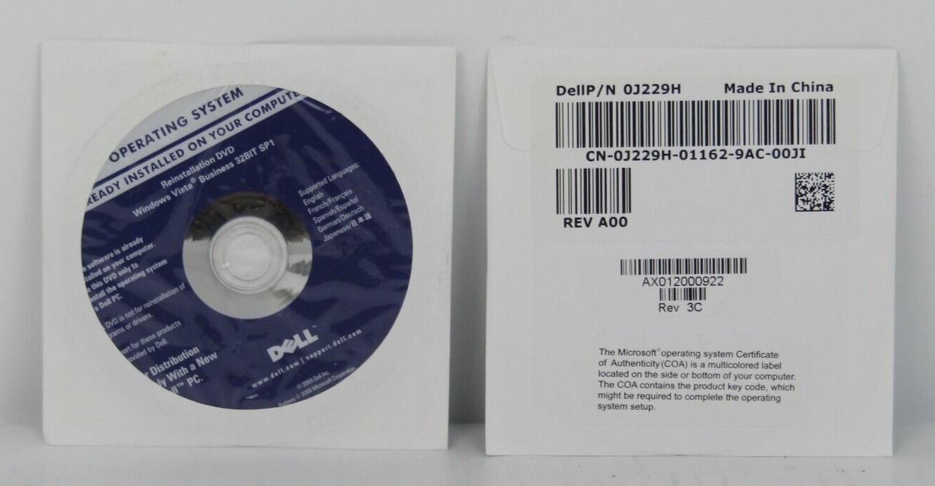 Dell Microsoft Windows Vista Business 32BIT SP1 Reinstallation DVD