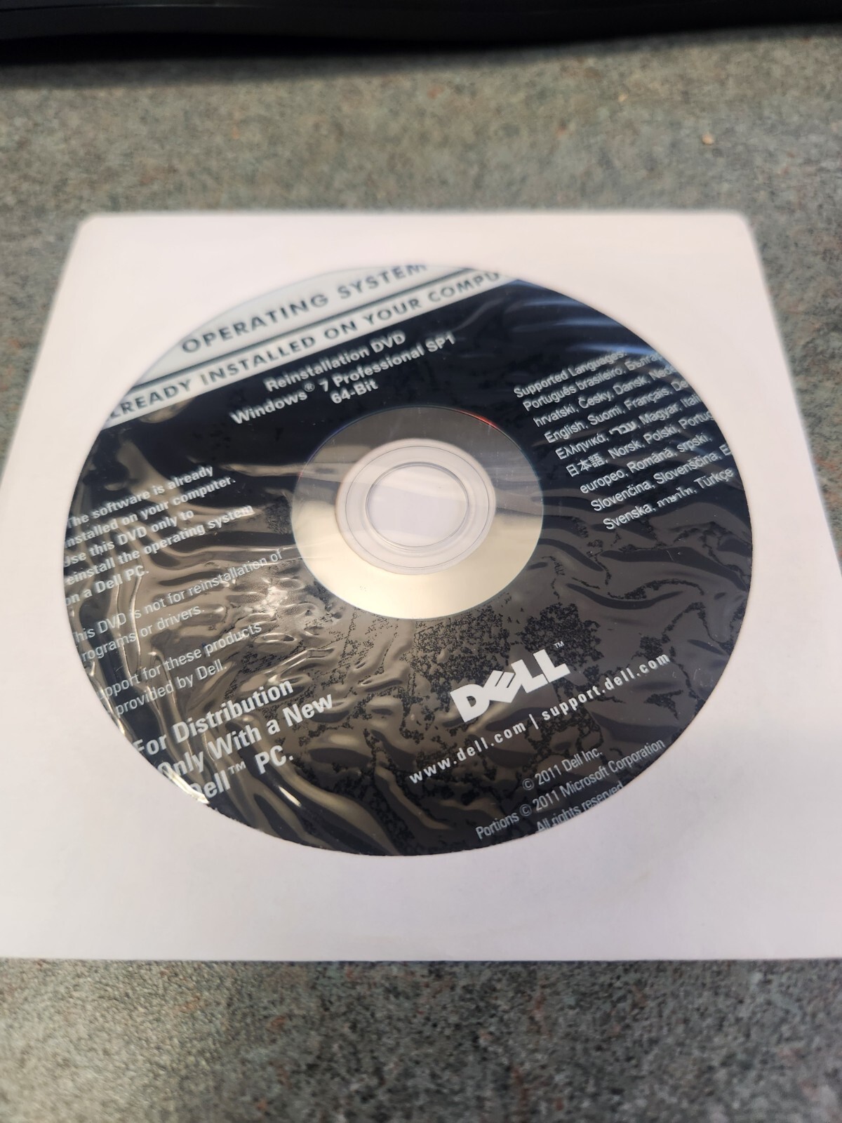 Dell Windows 7 Pro SP1 64-Bit Operating System Reinstallation DVD Disc