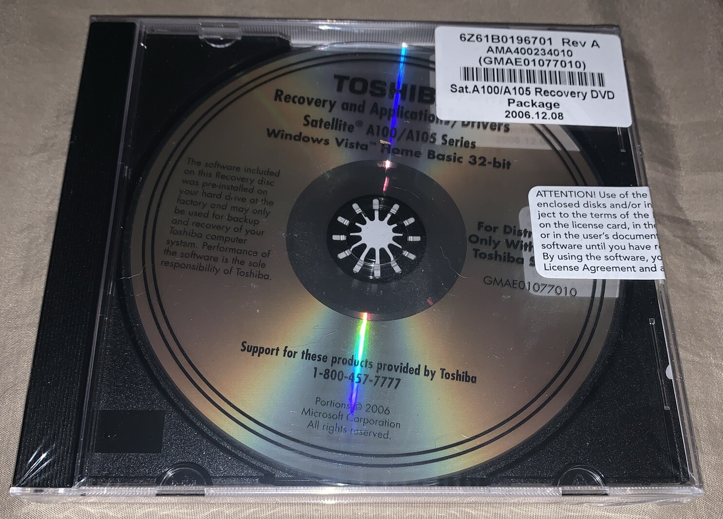 TOSHIBA RECOVERY AND APPLICATIONS DRIVERS DVD SATELLITE A100 / A105 NEW SEALED