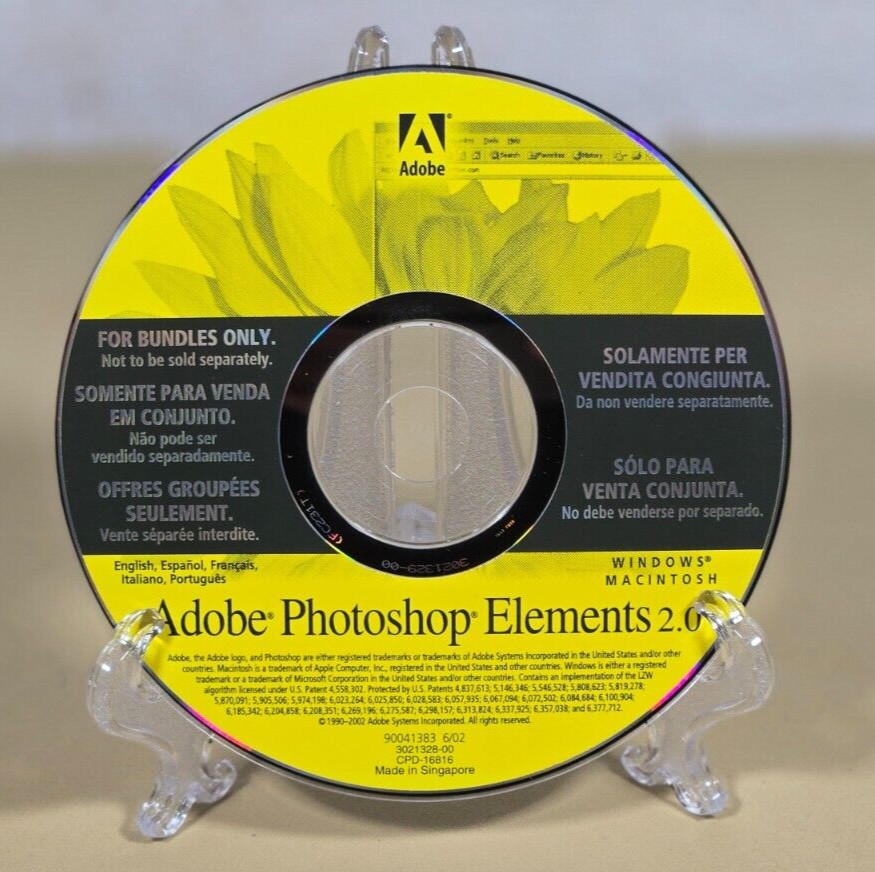 Adobe Photoshop Elements 2.0 CD Disc with Serial Number