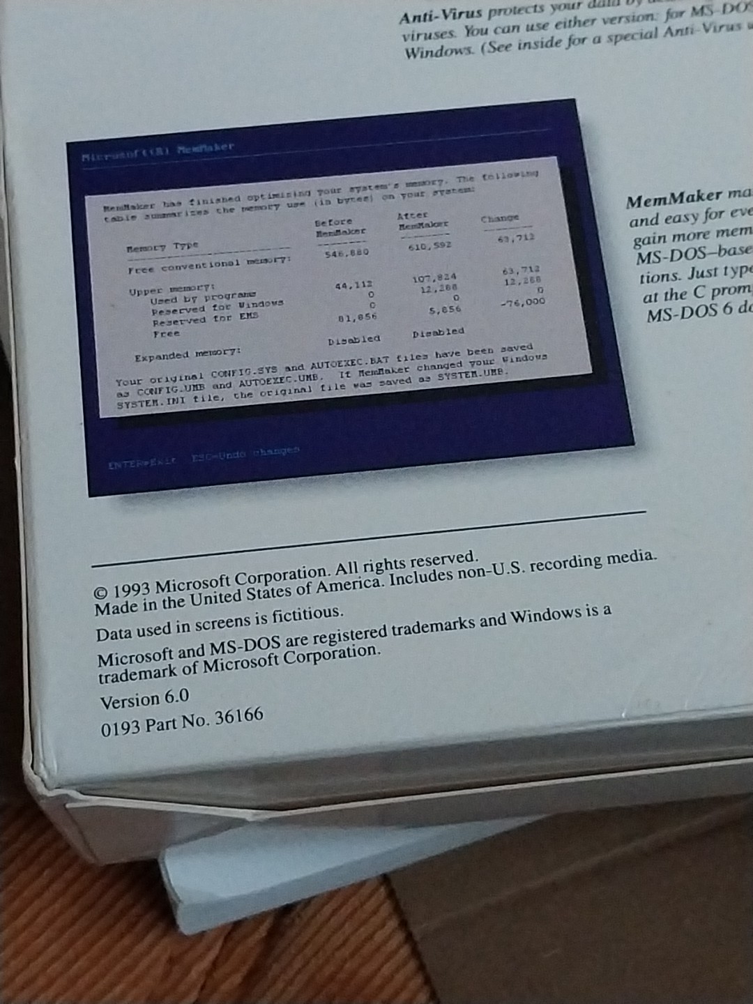 Microsoft MS-DOS 6 Upgrade. Vintage, New Sealed Retail pkg. 3.5″ disks.