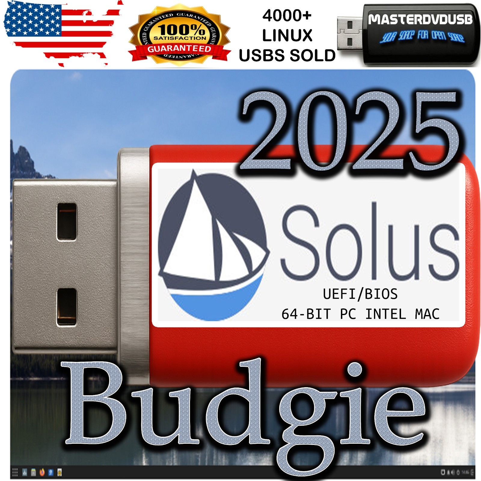 Solus Budgie 2025 – Bootable USB Live Installer – PC & Intel Mac – UEFI/BIOS