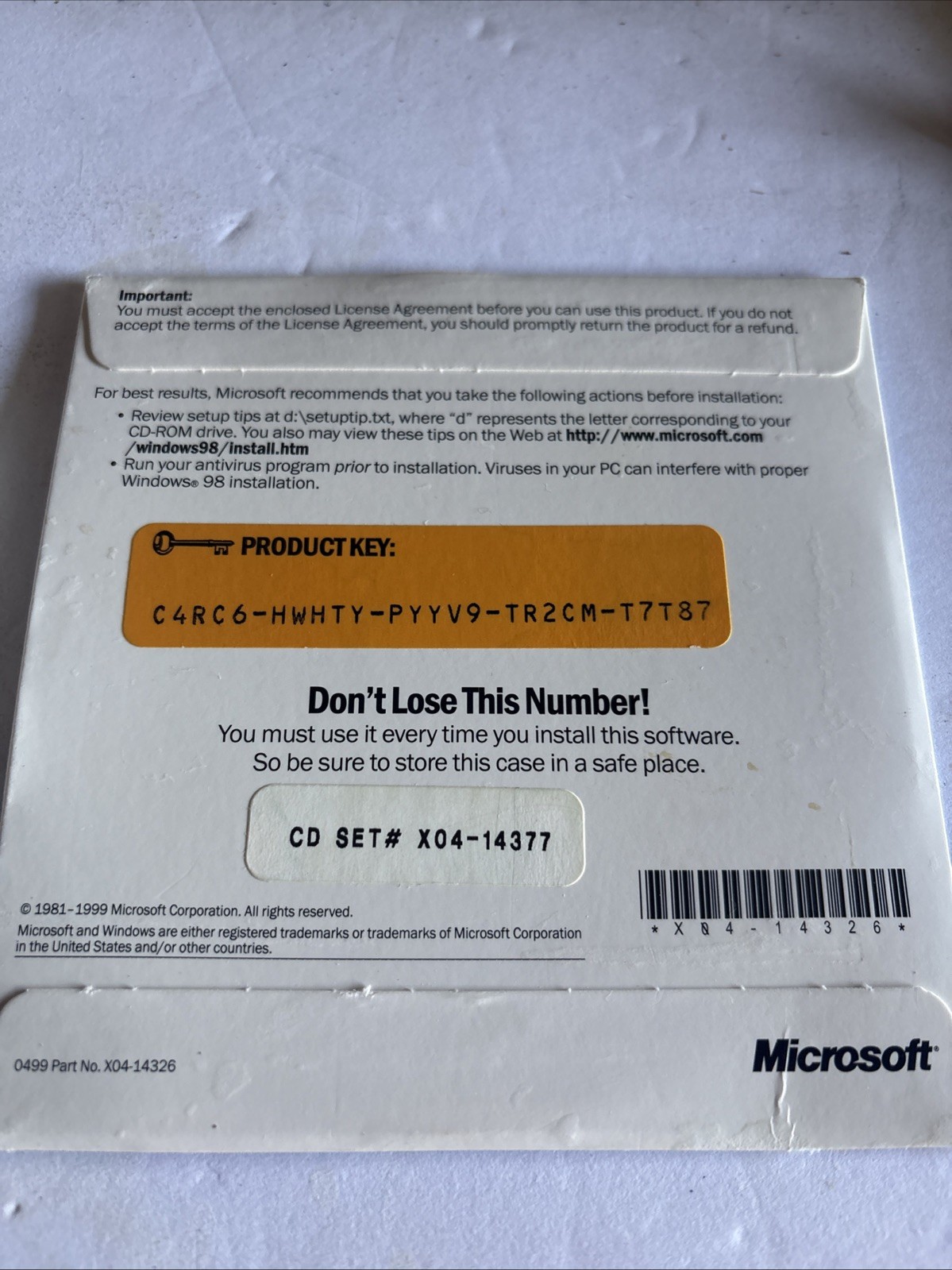 Mircosoft Windows 98 Upgrade Second Edition PC CD Rom