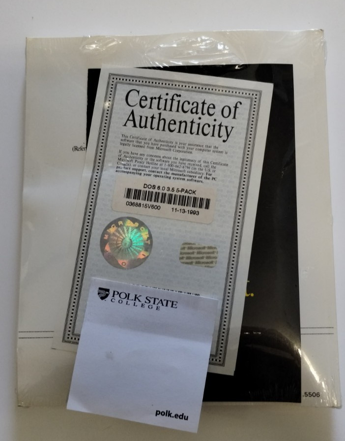 Microsoft MS-DOS 6 with COA, 3.5″ disk (New/Unopened)