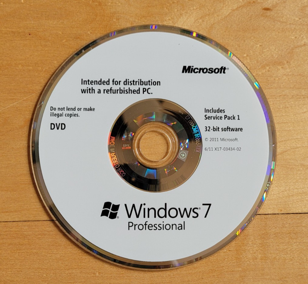 Microsoft Windows 7 Professional 32-Bit Software DVD Disc Only