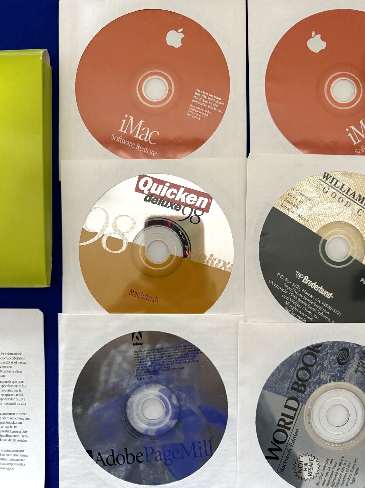 9-1999 Apple iMac Install & Restore Software-World Book+Quicken+Abode+Soap CDs